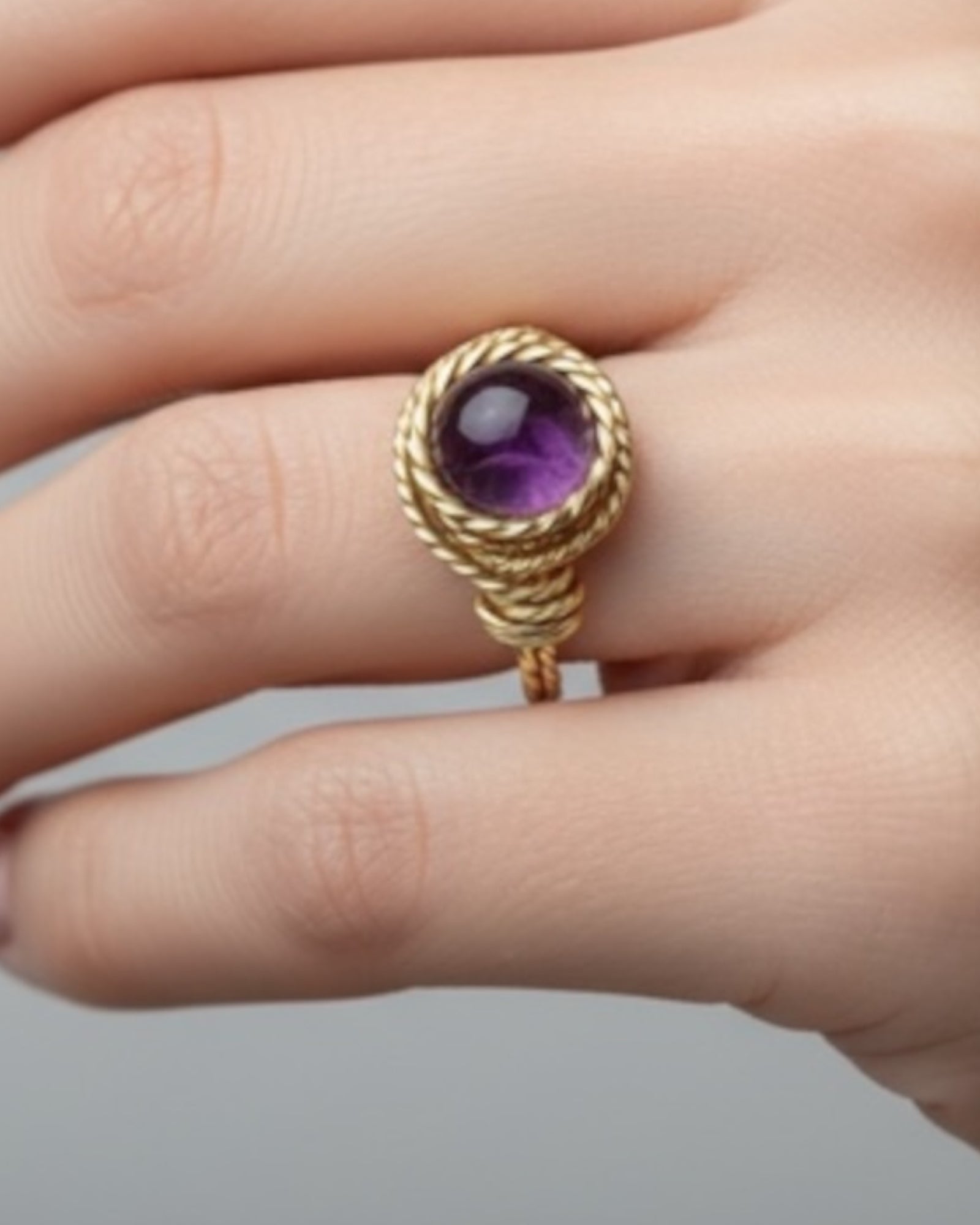Amethyst Bead Twist Wire Wrapped Ring (Size 8)
