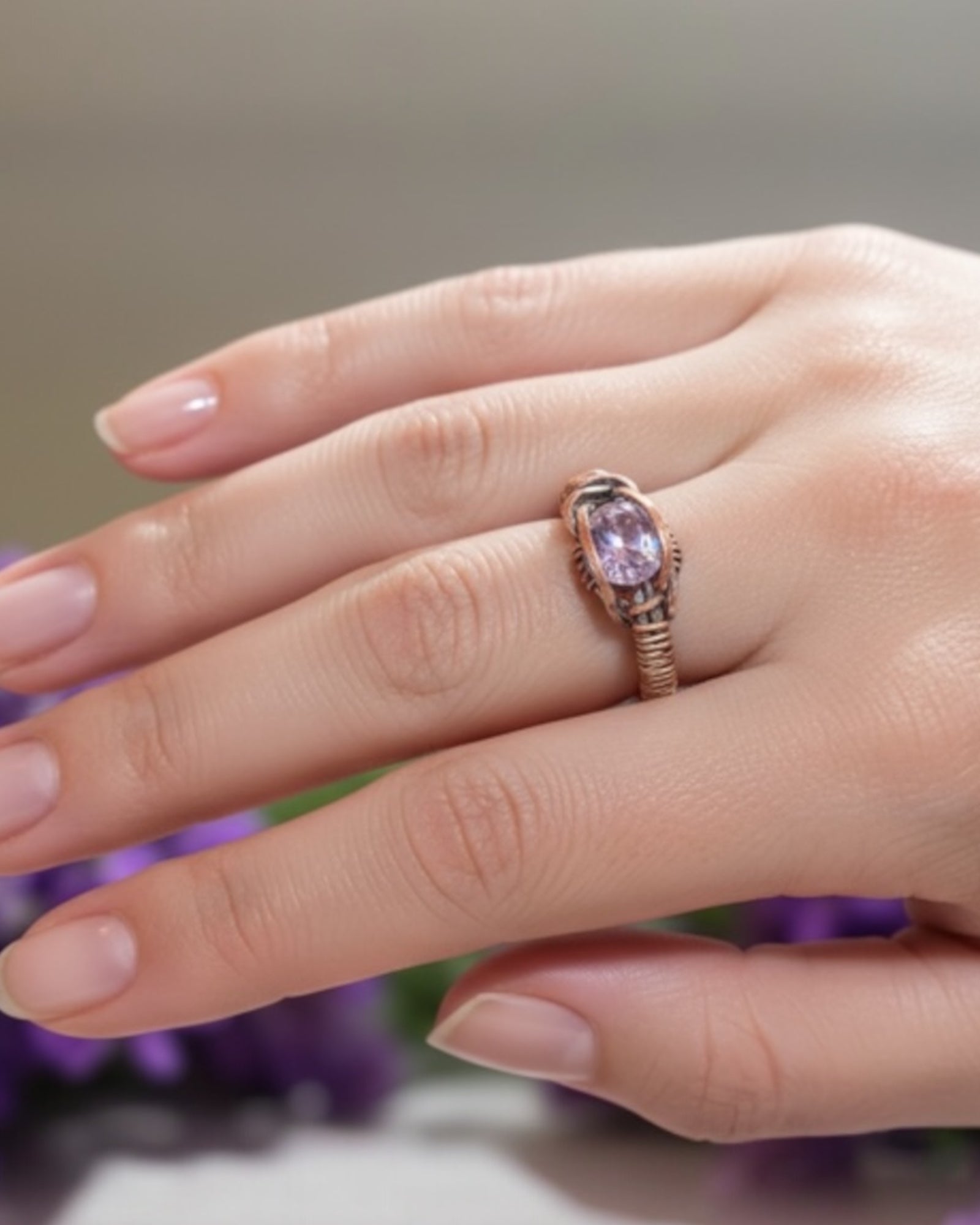 Amethyst CZ Wire Wrapped Ring (Size 8)