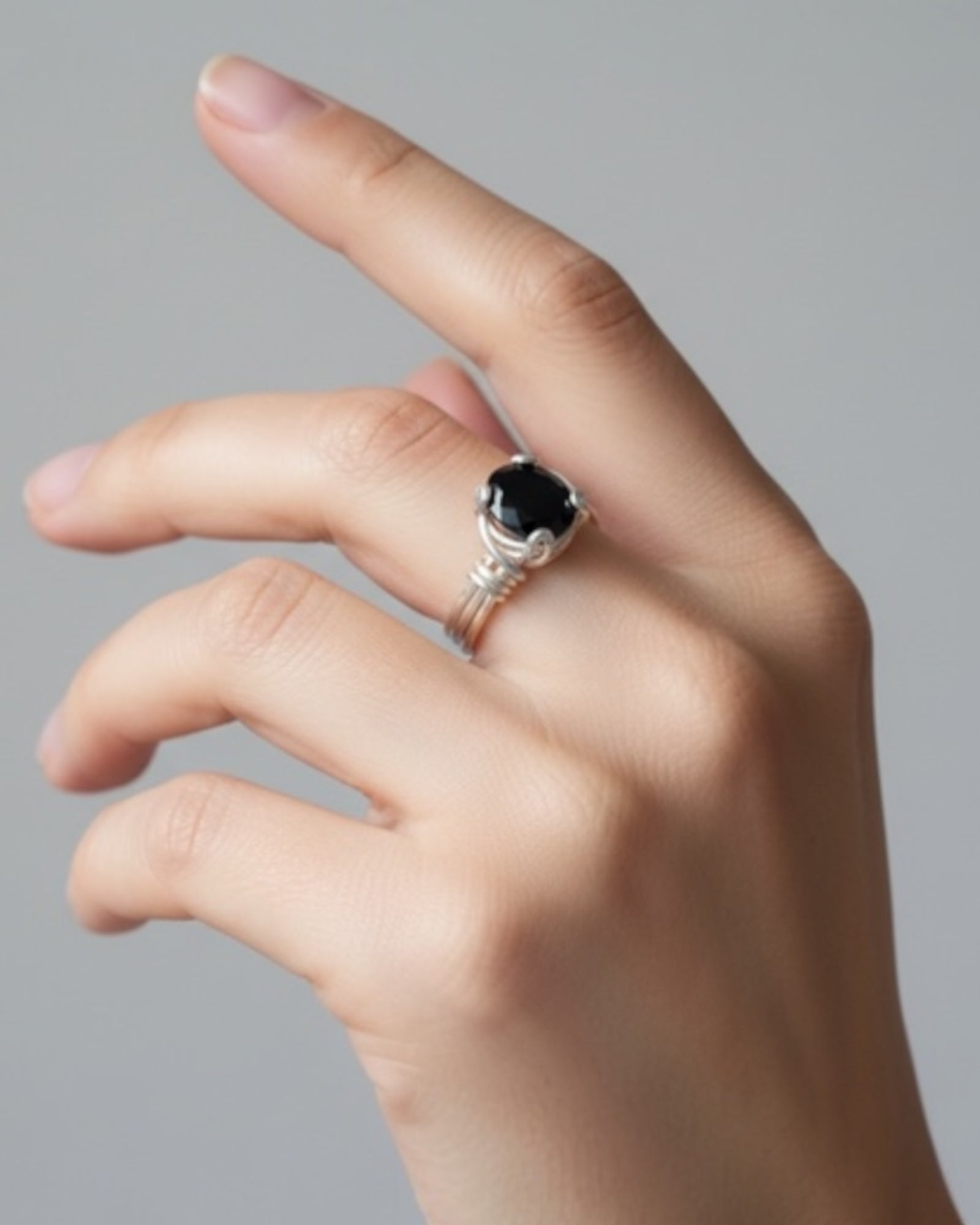 Black Onyx CZ Wire Wrapped Ring (Size 6)
