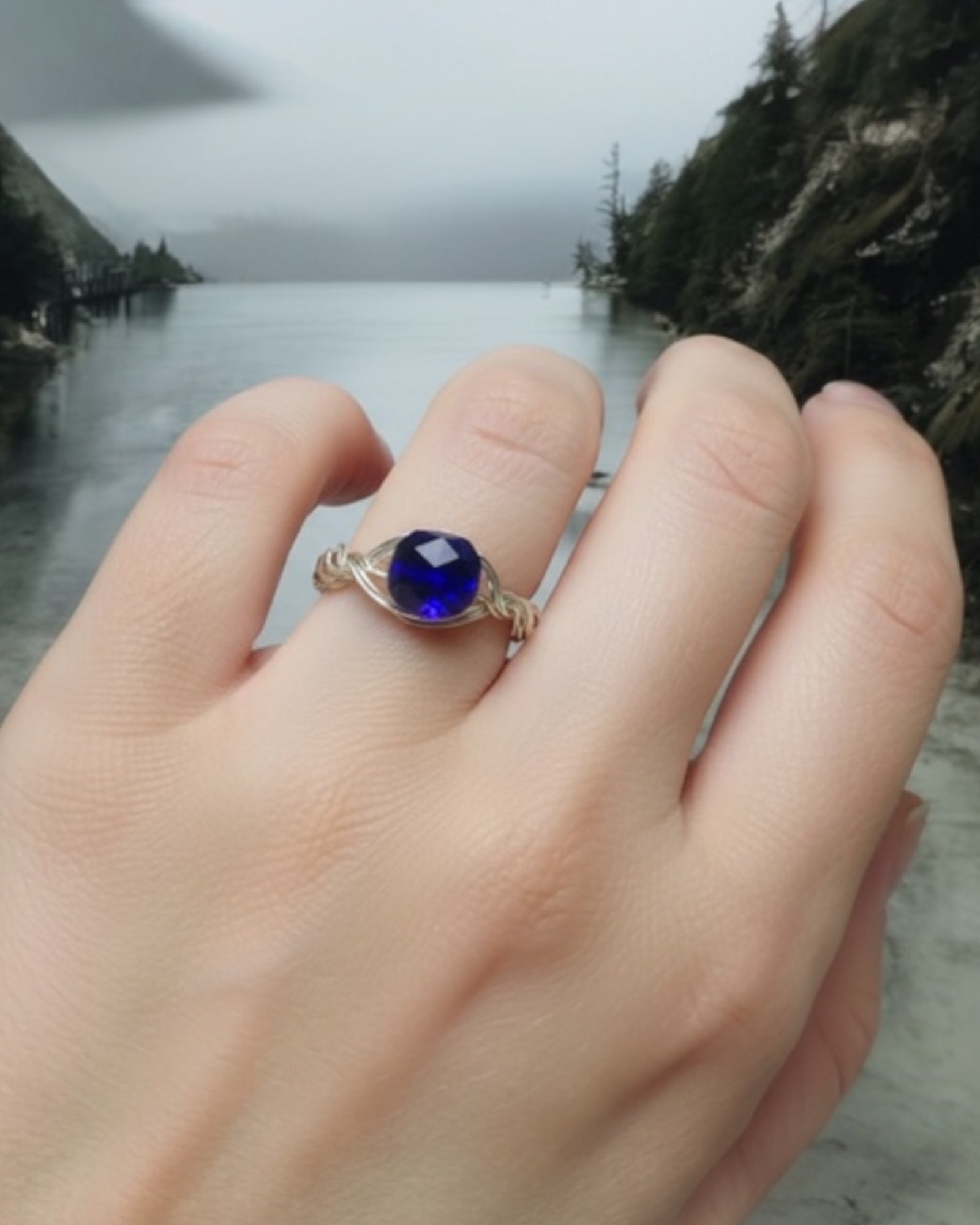 Blue Obsidian Woven Wire Wrapped Ring (Size 6)