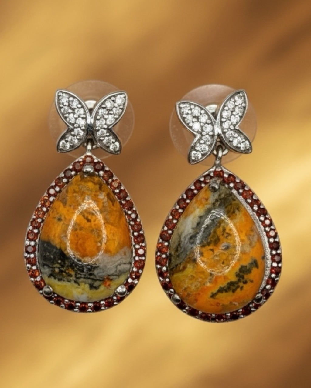 Bling Collection - Garnet & Jasper Designer Earrings (Sterling)