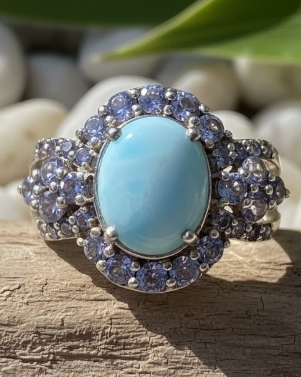 Bling Collection - Larimar & Tanzanite Gemstone Ring (Sterling)
