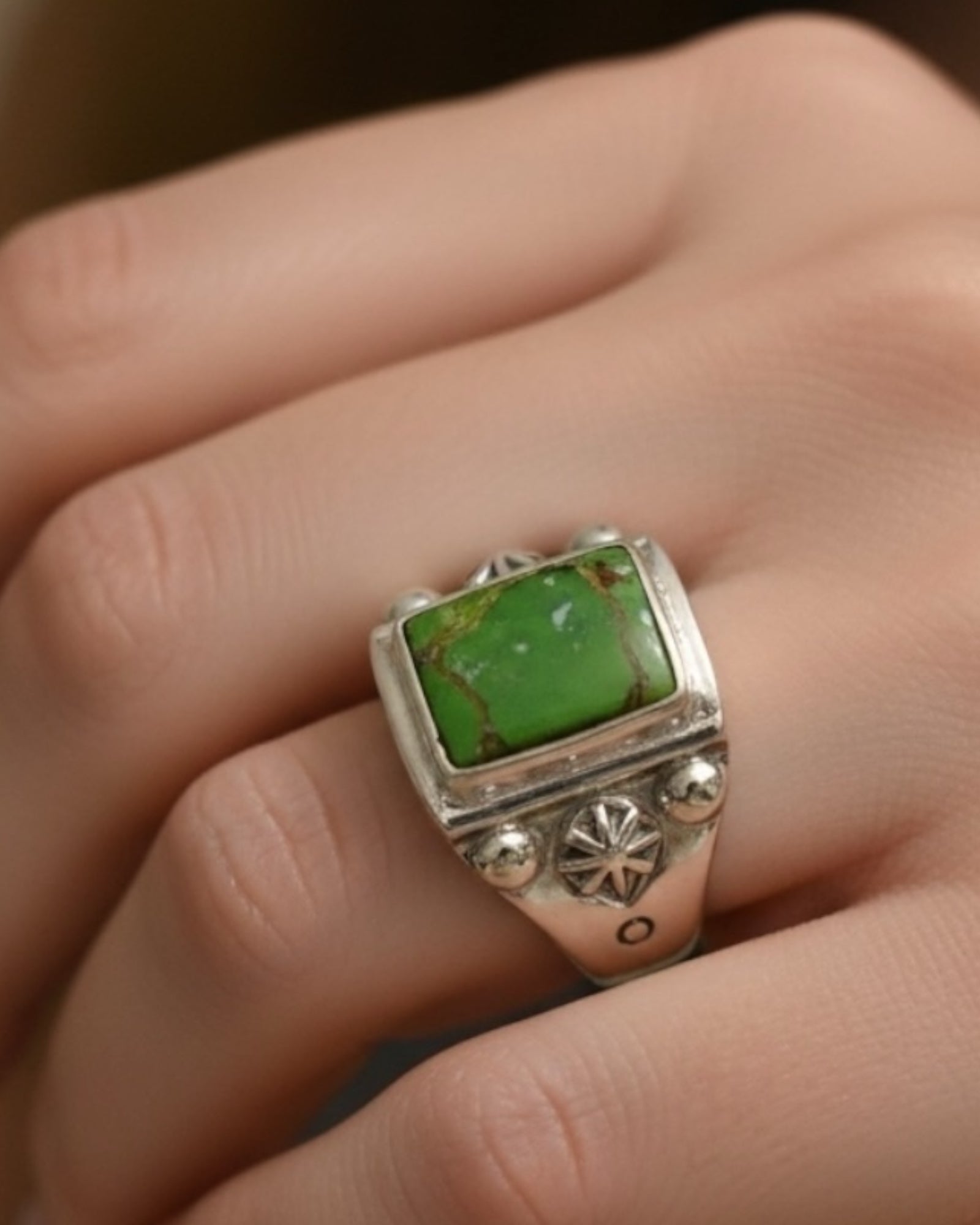 Bling Collection - Green Turquoise Gemstone Ring (Sterling)