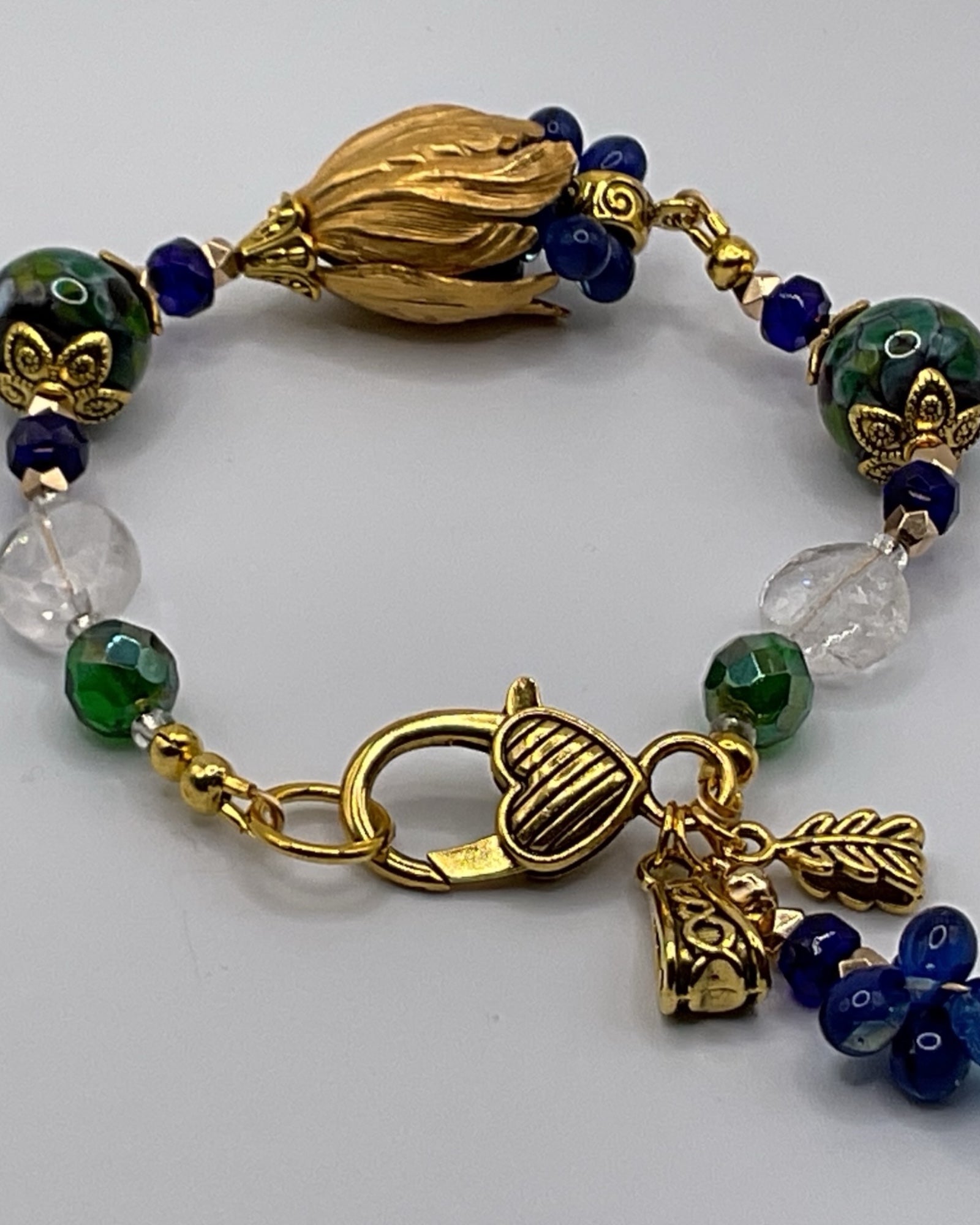 Lamp work Glass and Diopside Designer Bracelet