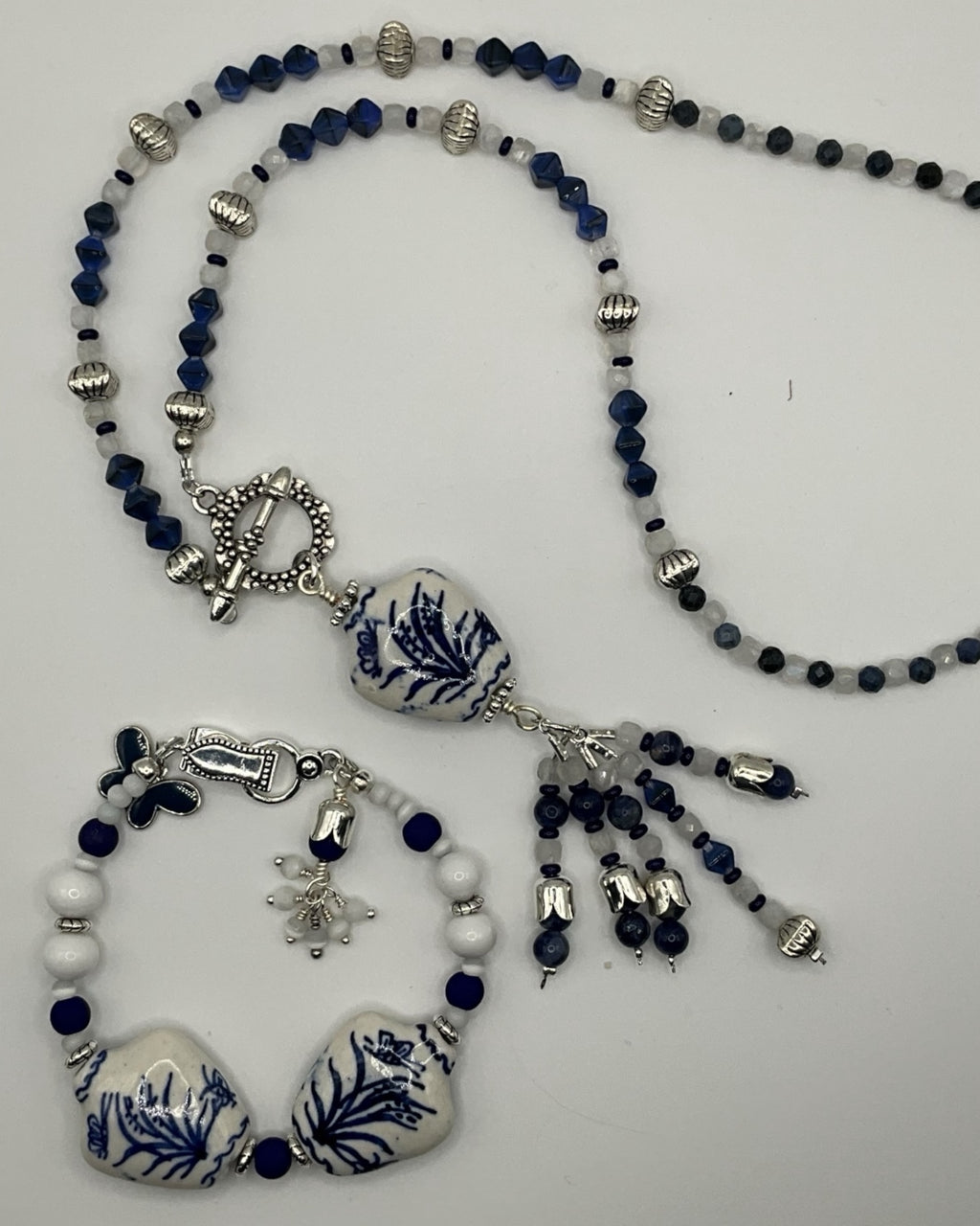 2-Piece Blue & White Porcelain Jewelry Set