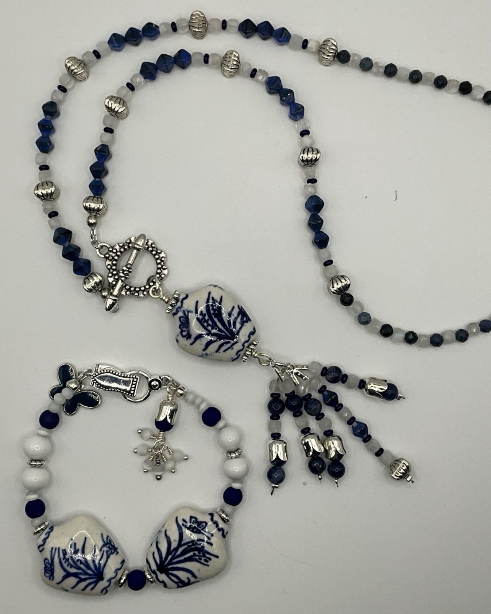 2-Piece Blue & White Porcelain Jewelry Set