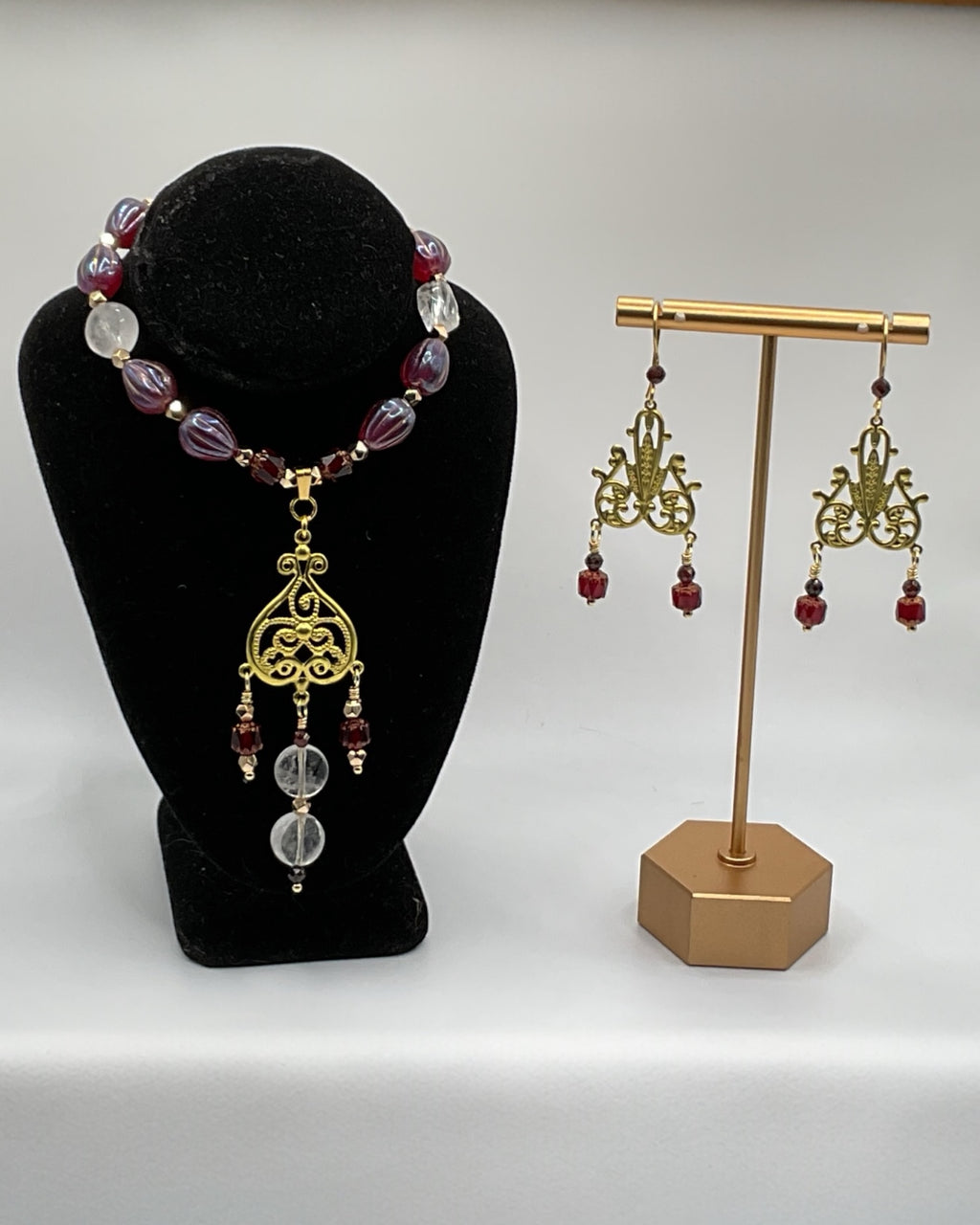 2-Piece Aura Quartz and Garnet Jewelry Set