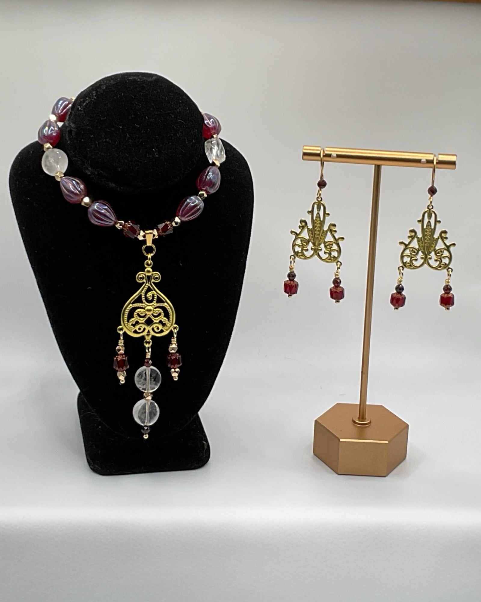2-Piece Aura Quartz and Garnet Jewelry Set