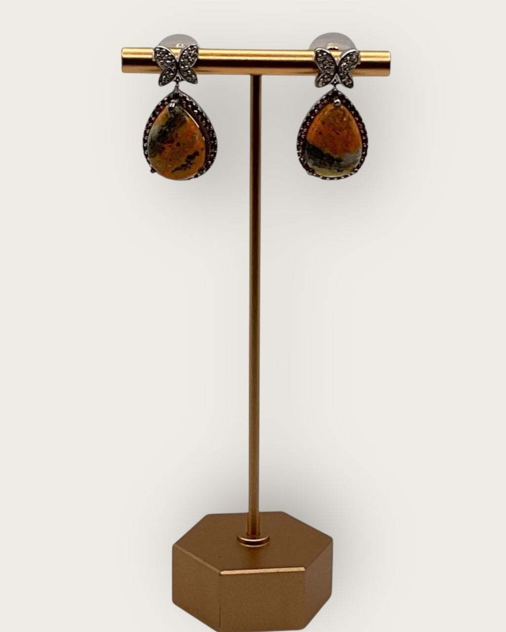 Bling Collection - Garnet & Jasper Designer Earrings (Sterling)