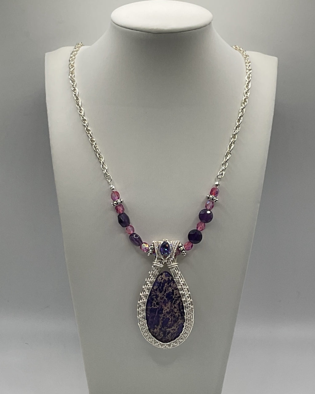 Jasper Teardrop Wire Wrapped Necklace