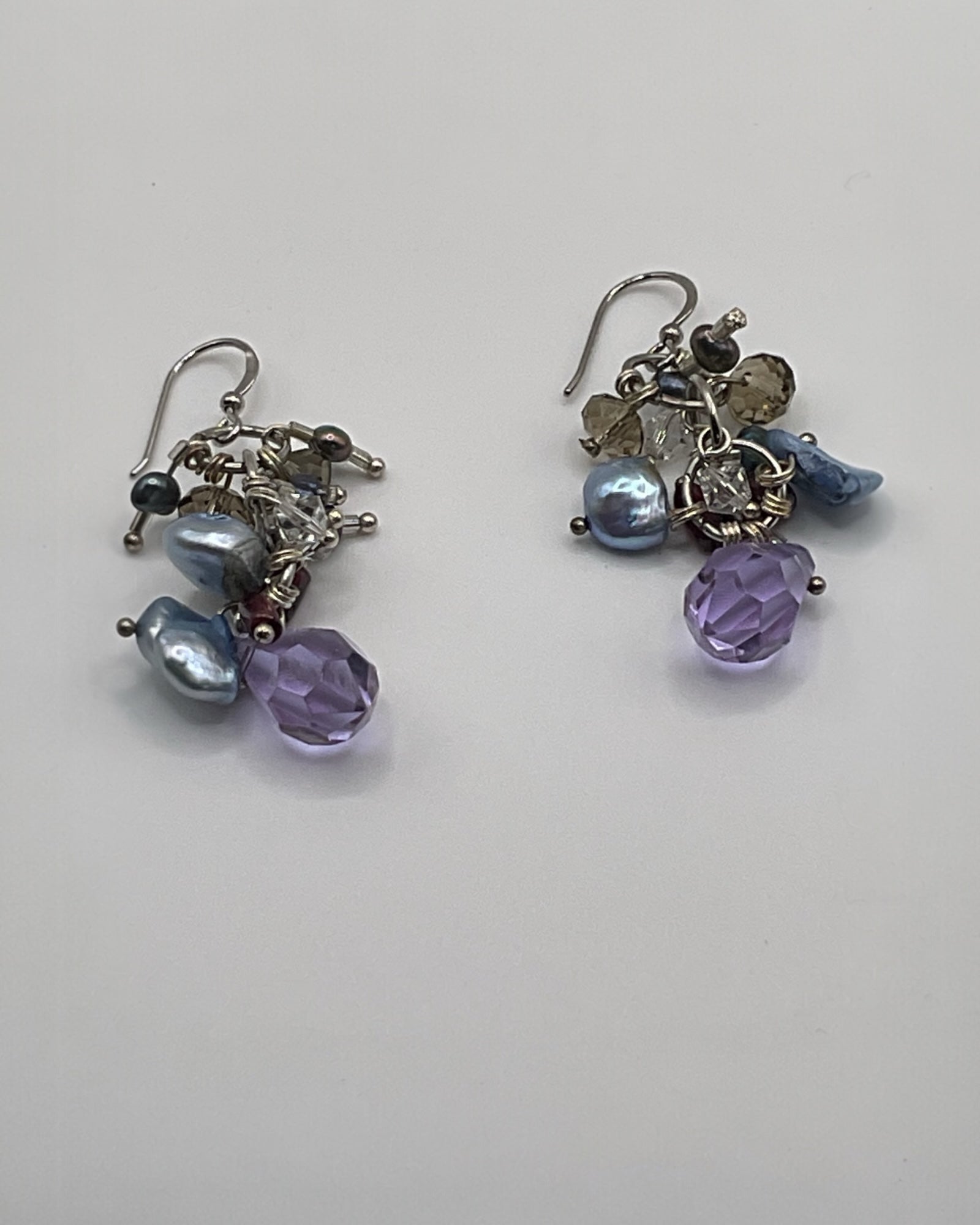Bling Collection - Amethyst & Freshwater Pearl Chandelier Designer Earrings (Sterling)