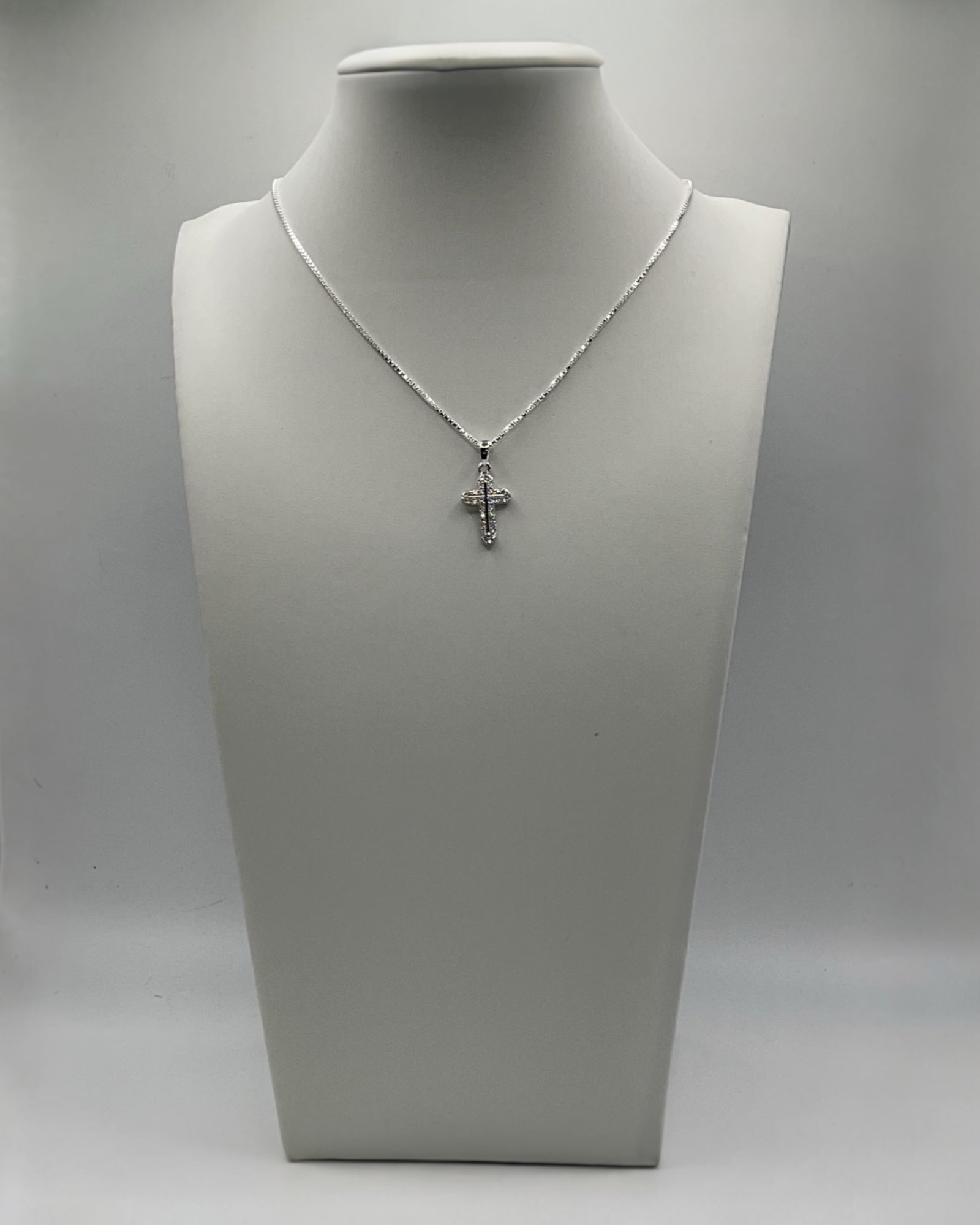 Bling Collection - Dainty Cross Necklace (Sterling) (Moissanite)
