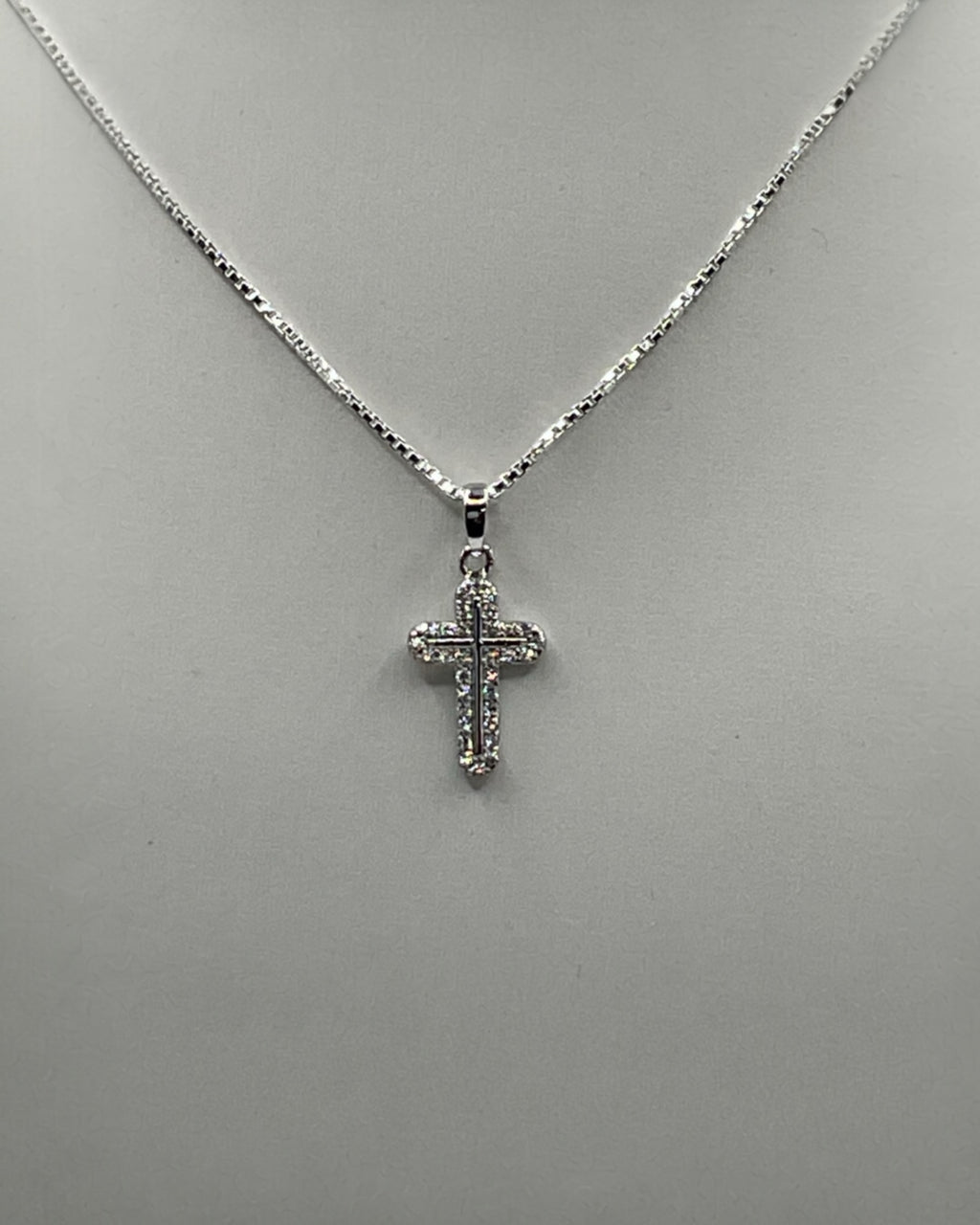 Bling Collection - Dainty Cross Necklace (Sterling) (Moissanite)