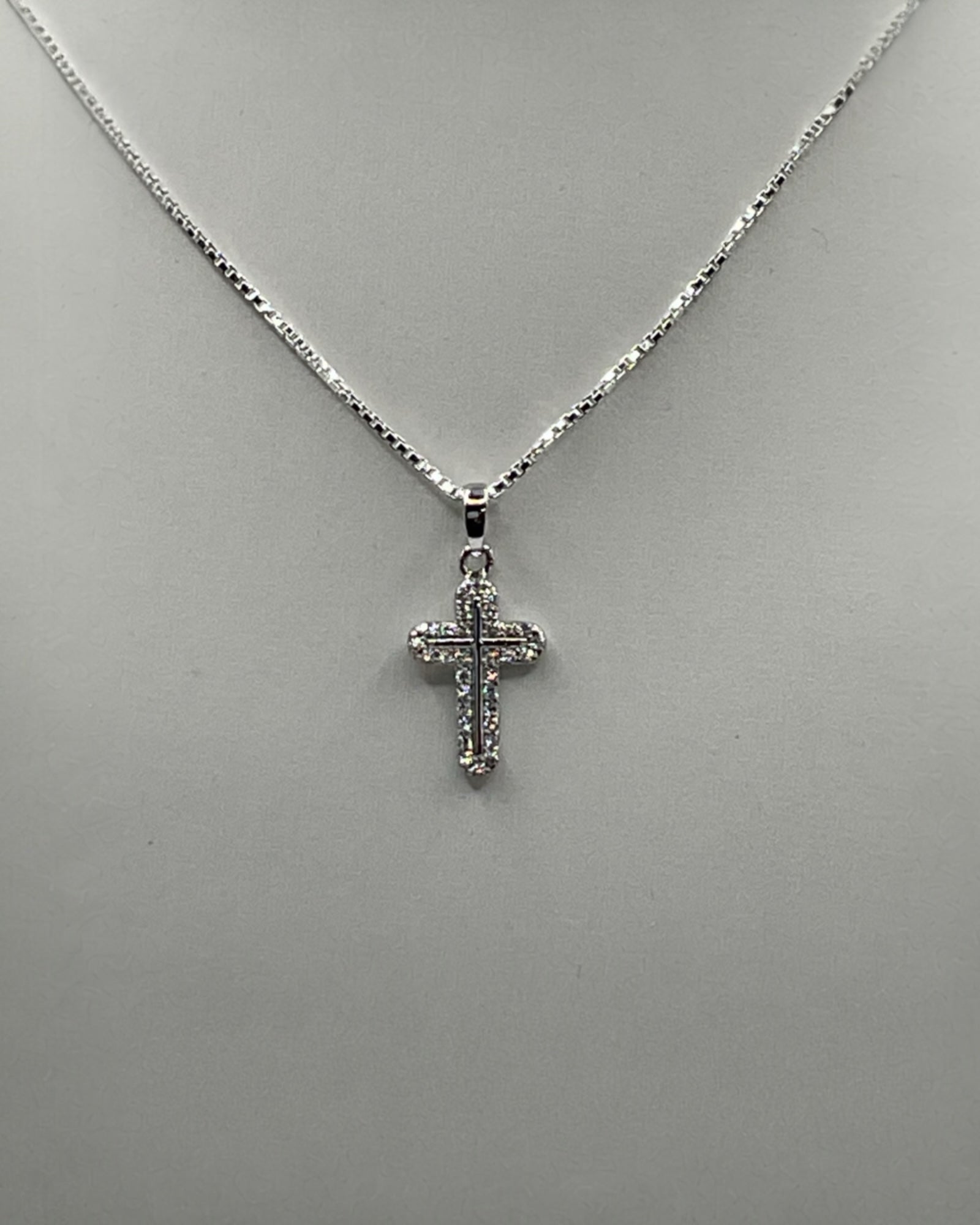 Bling Collection - Dainty Cross Necklace (Sterling) (Moissanite)