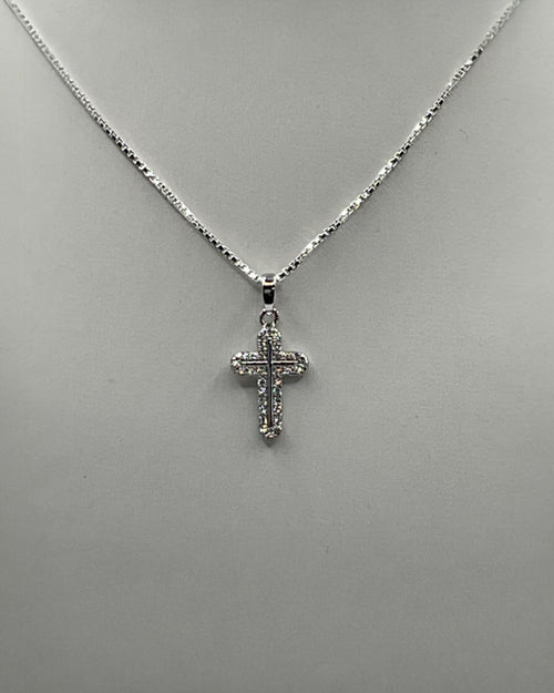 Bling Collection - Dainty Cross Necklace (Sterling) (Moissanite)