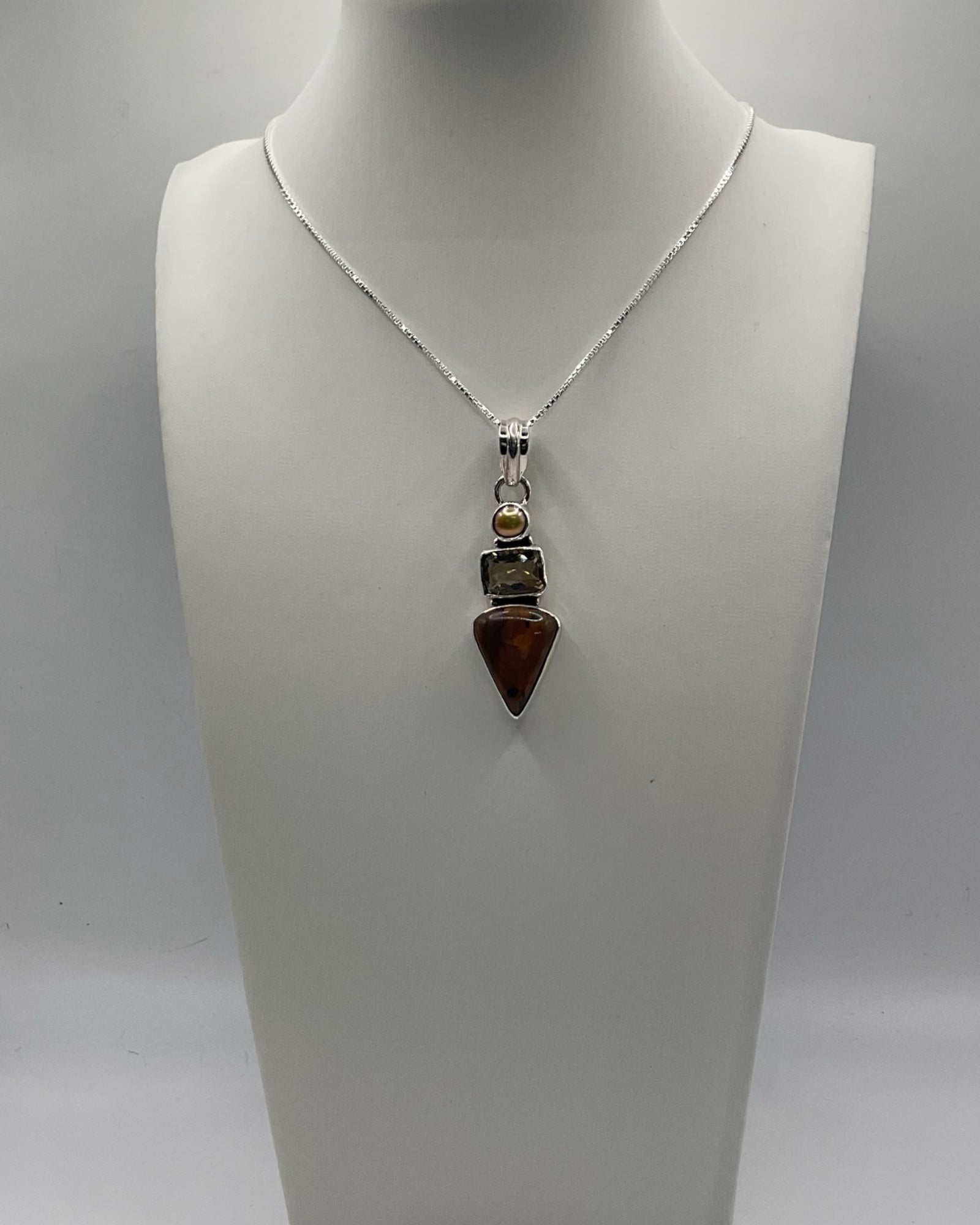 Bling Collection - Pearl, Citrine & Tiger Eye Dainty Necklace (Sterling)