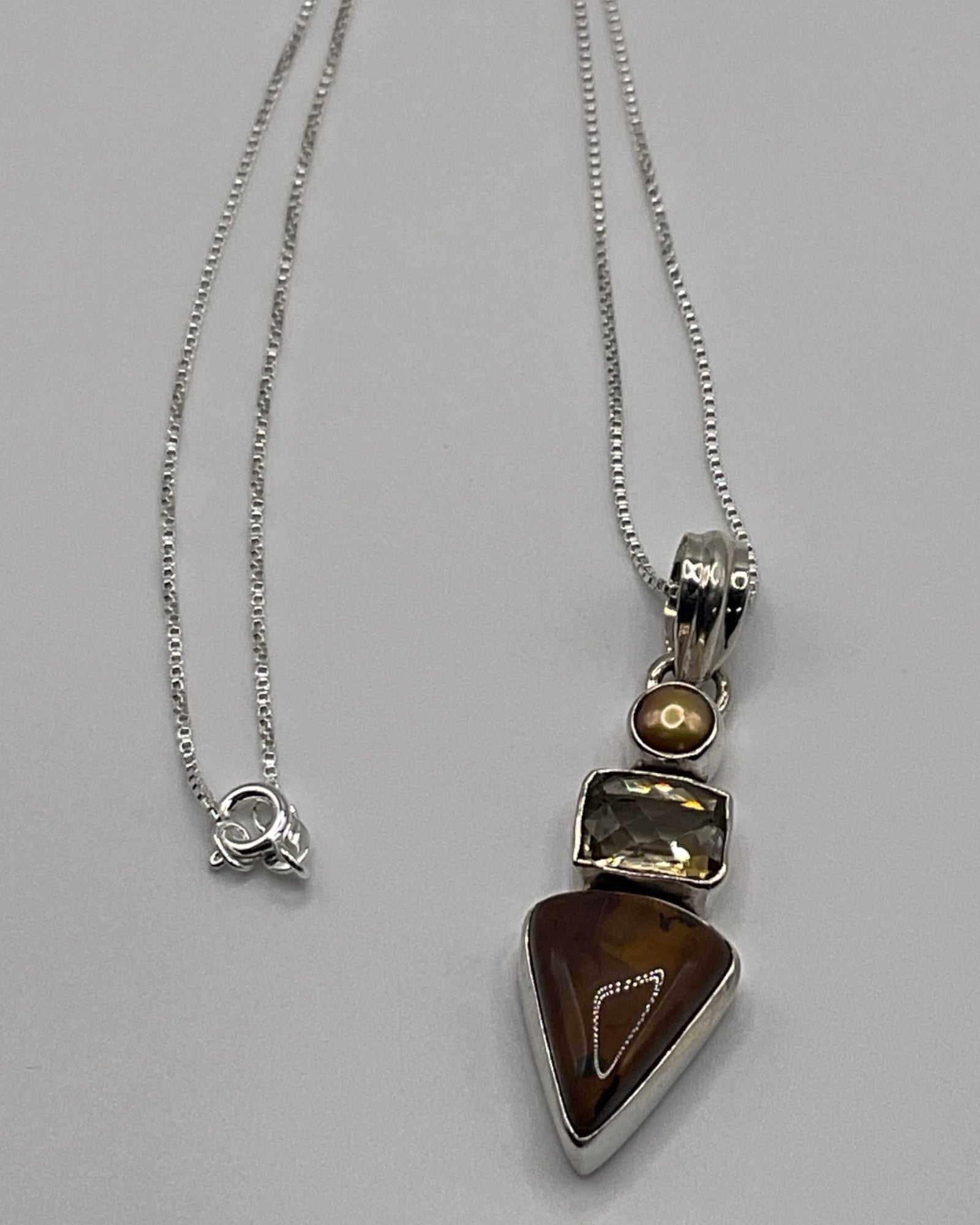 Bling Collection - Pearl, Citrine & Tiger Eye Dainty Necklace (Sterling)