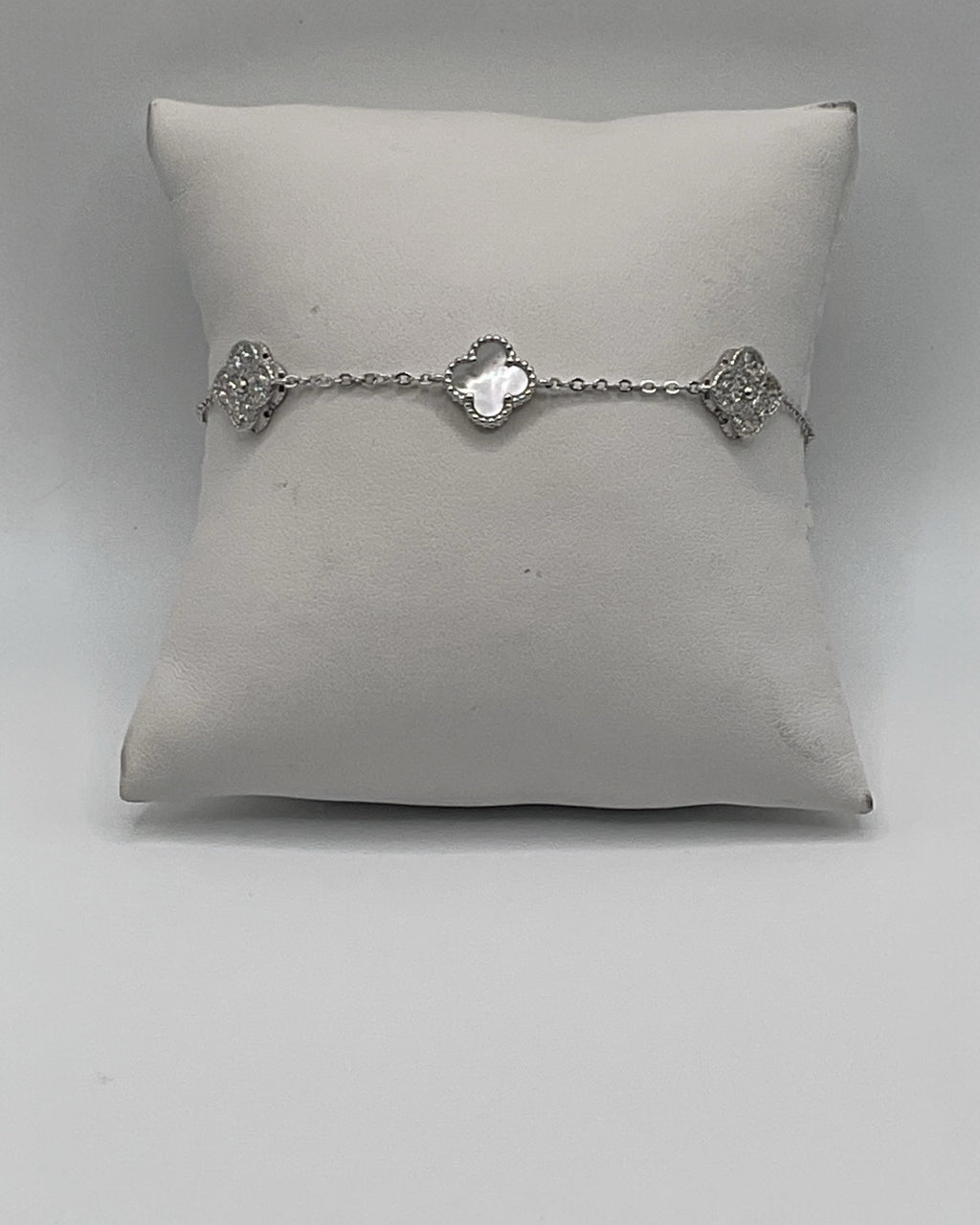 Bling Collection - Mother of Pearl Clover Dainty Bracelet (Sterling)