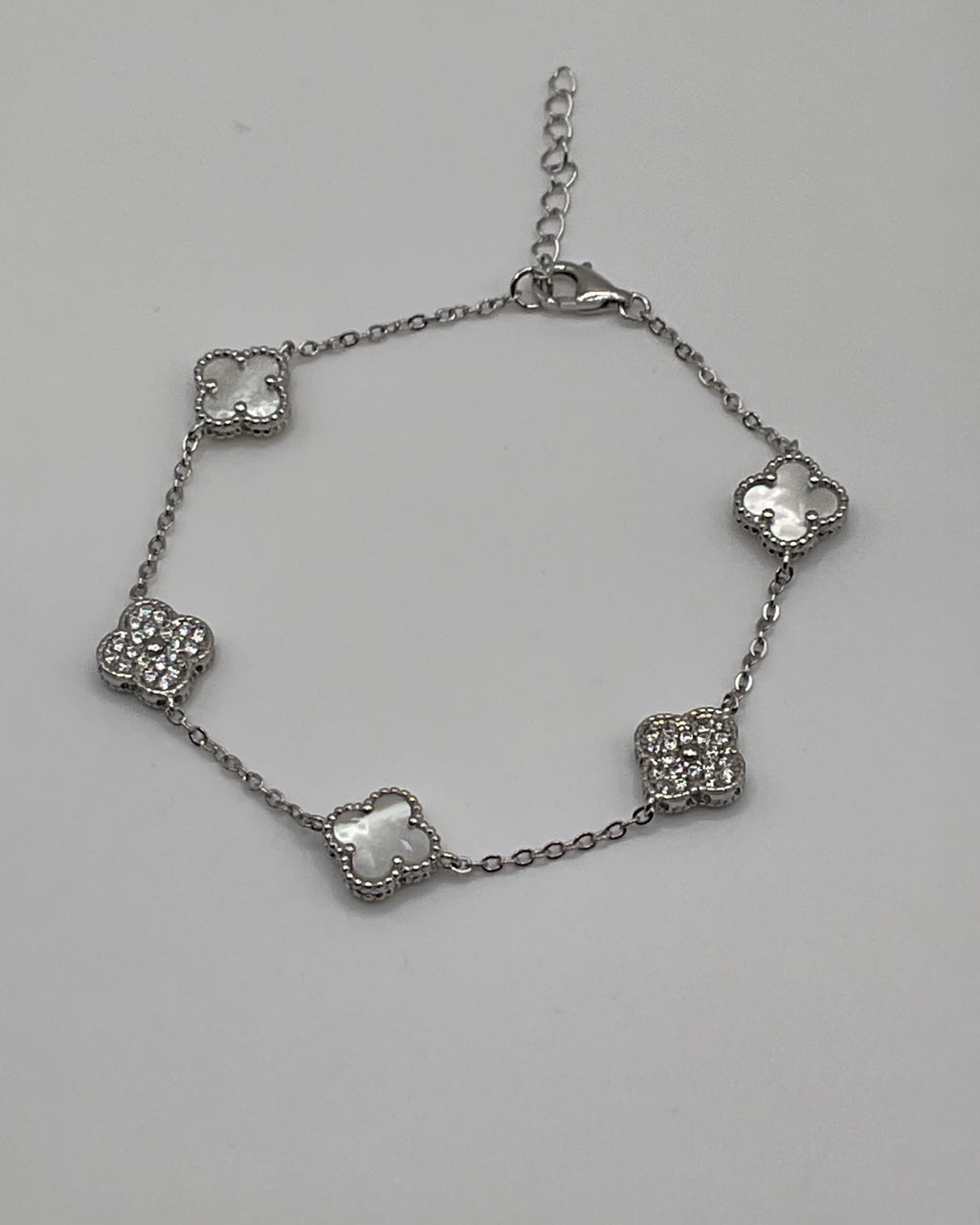Bling Collection - Mother of Pearl Clover Dainty Bracelet (Sterling)