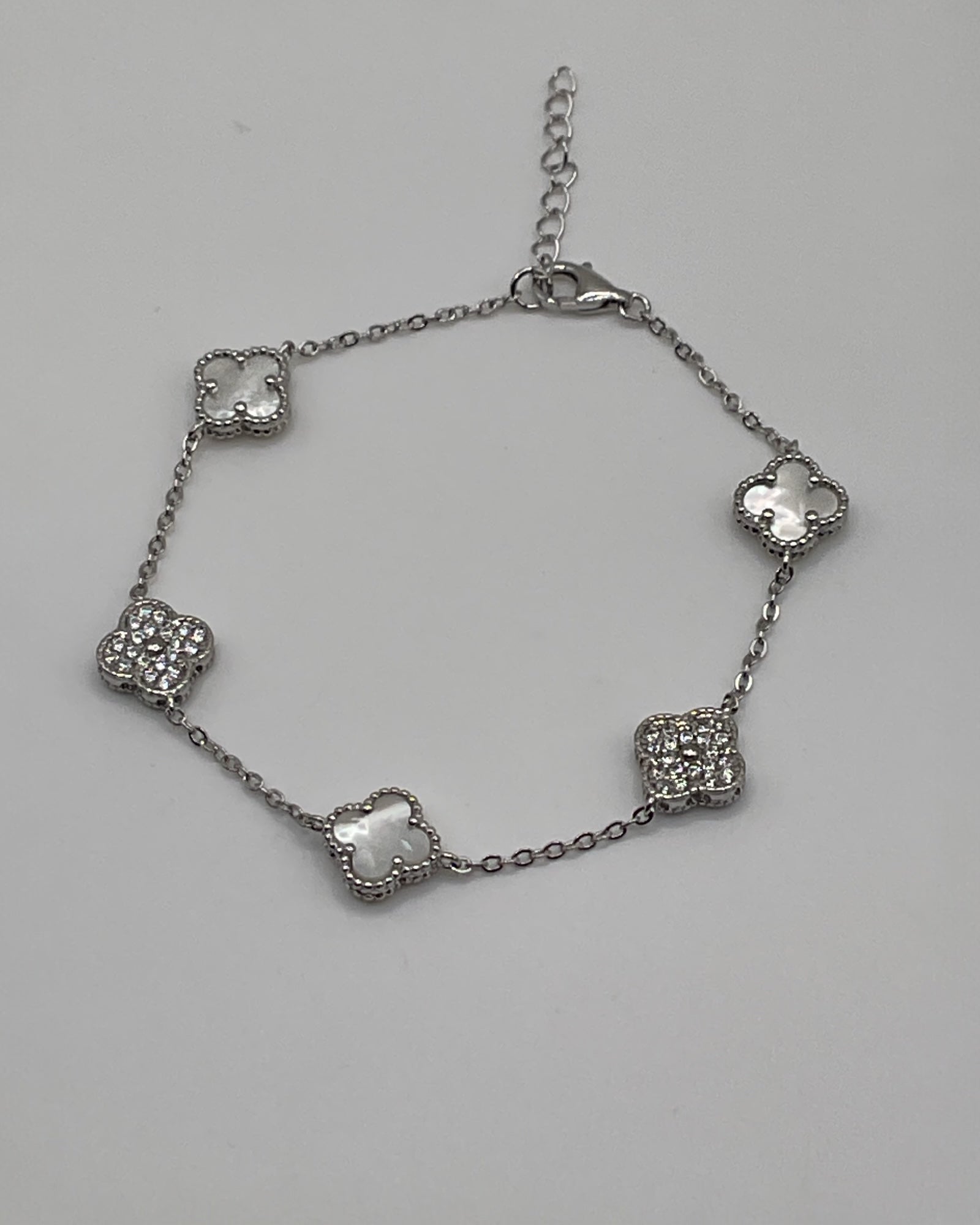 Bling Collection - Mother of Pearl Clover Dainty Bracelet (Sterling)