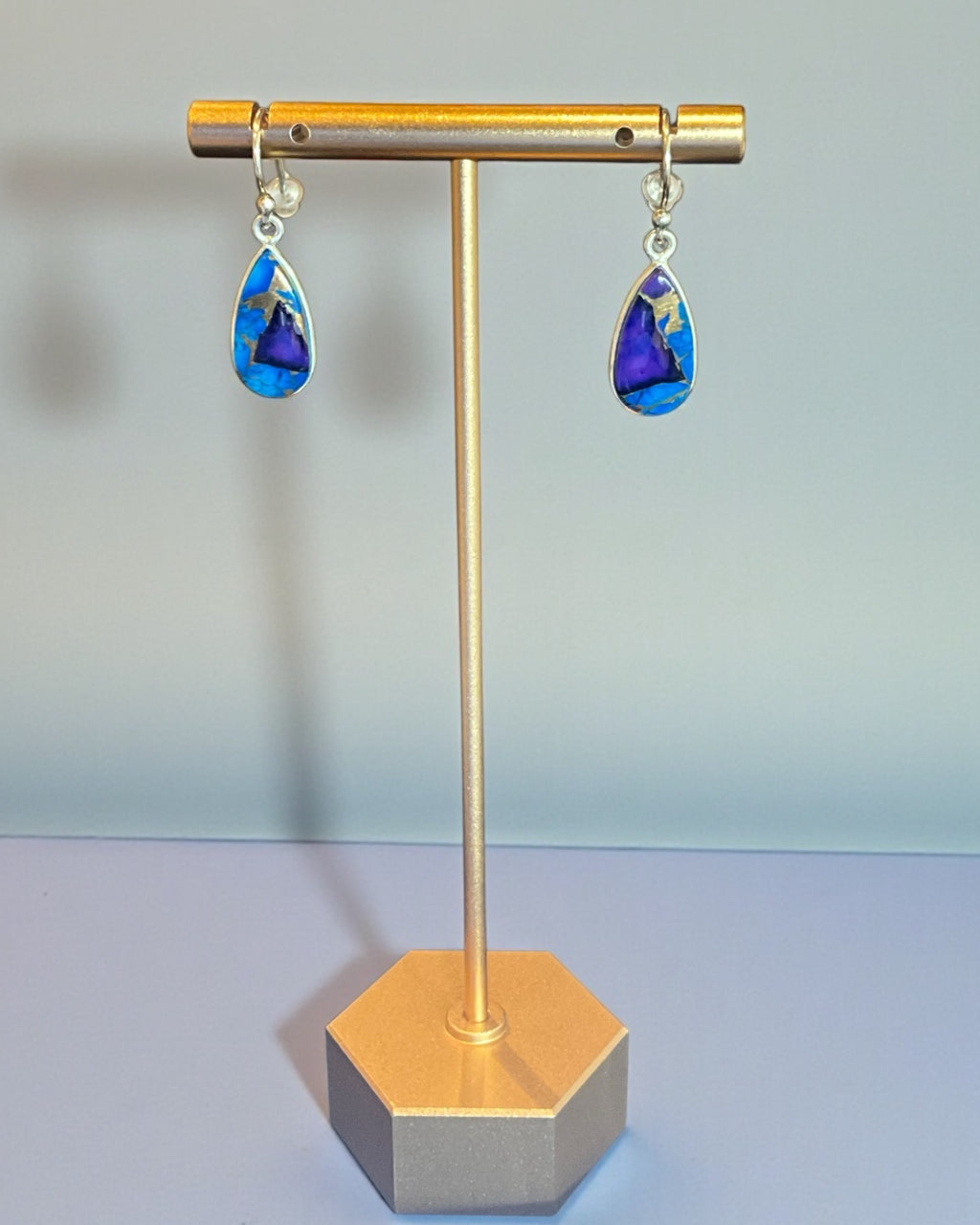 Bling Collection - Purple Blue Dahlia Designer Earrings (Sterling)