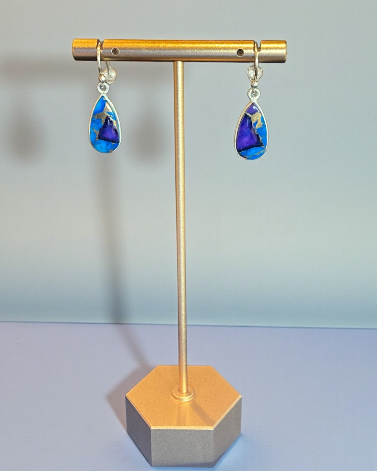 Bling Collection - Purple Blue Dahlia Designer Earrings (Sterling)