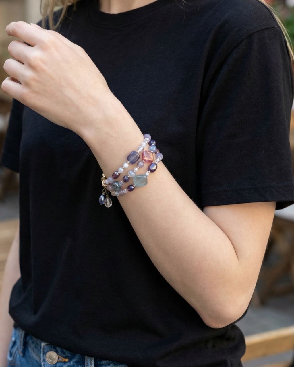 Quartz, Czech Glass & Amethyst Designer Bracelet