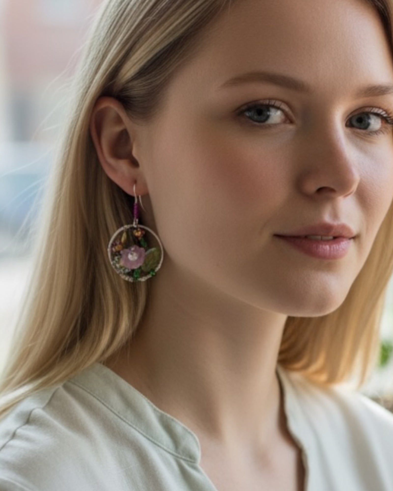Flower Garden Hoop Designer Earrings
