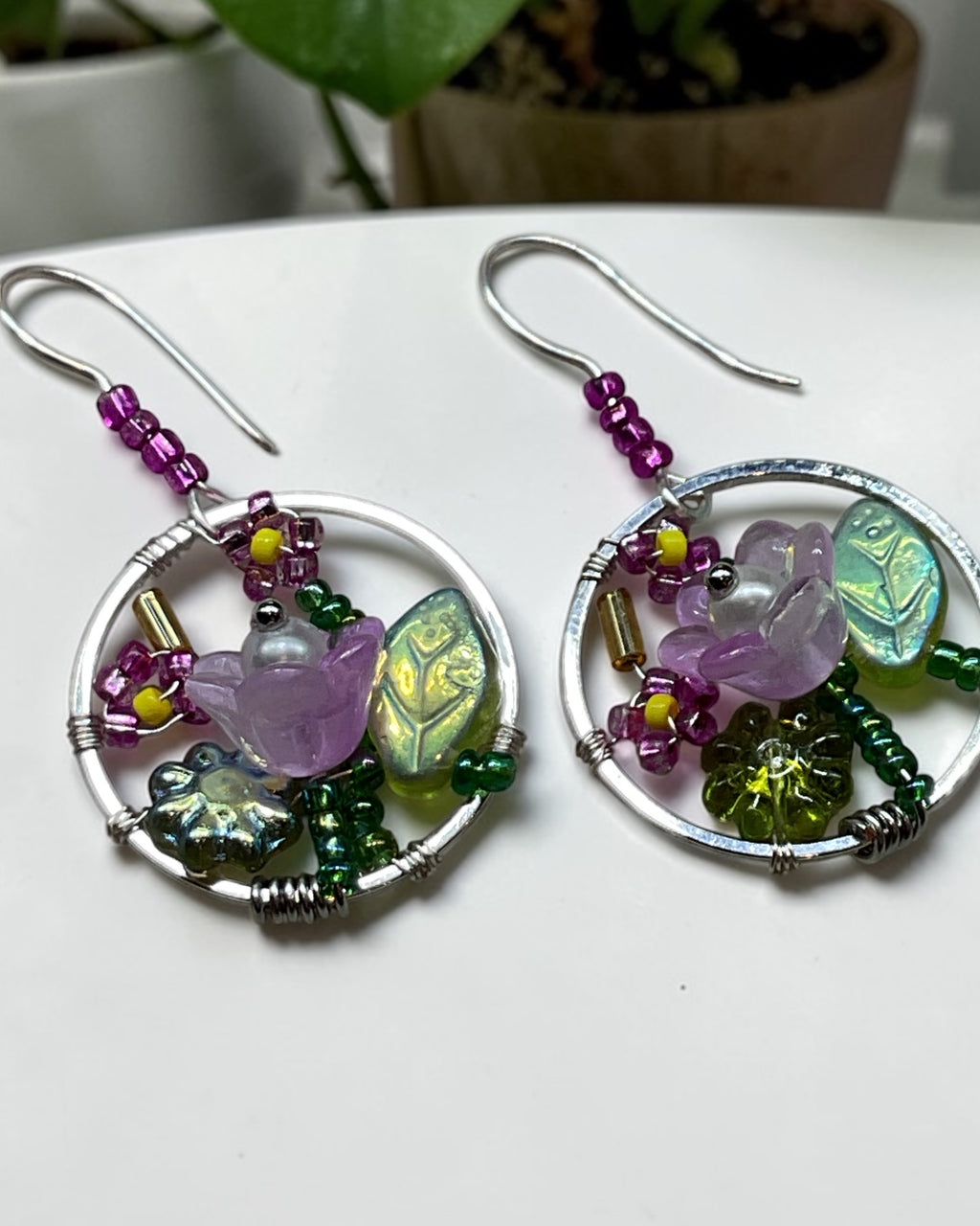 Flower Garden Hoop Designer Earrings