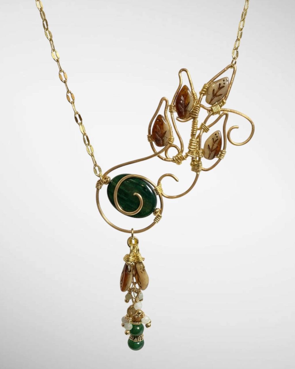 Jade, Jasper & Czech Glass Asymmetrical Necklace