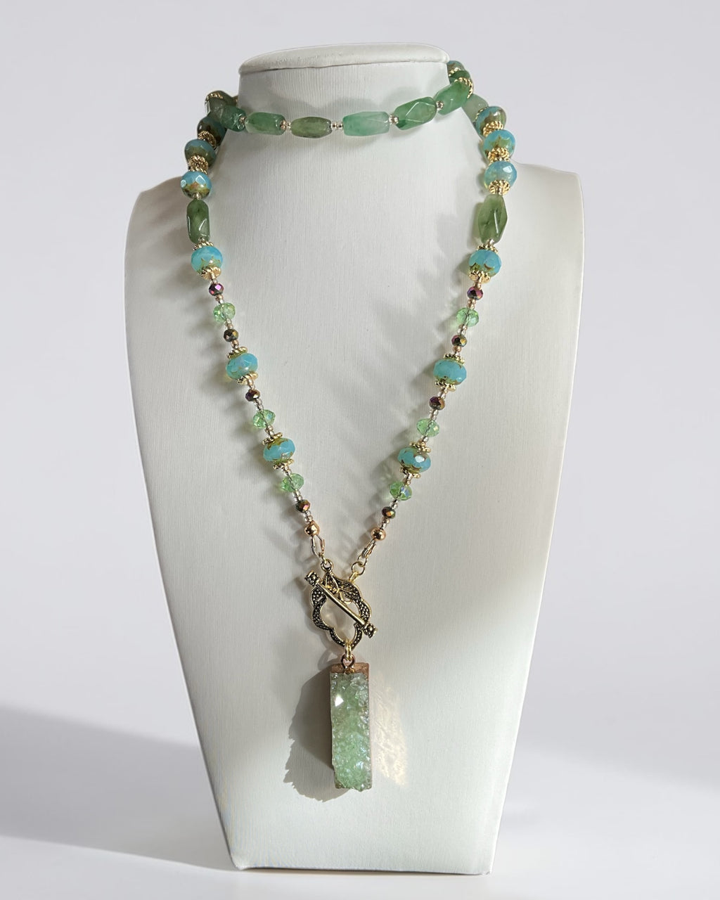 Chrysocolla & Druzy Quartz Lariat Necklace