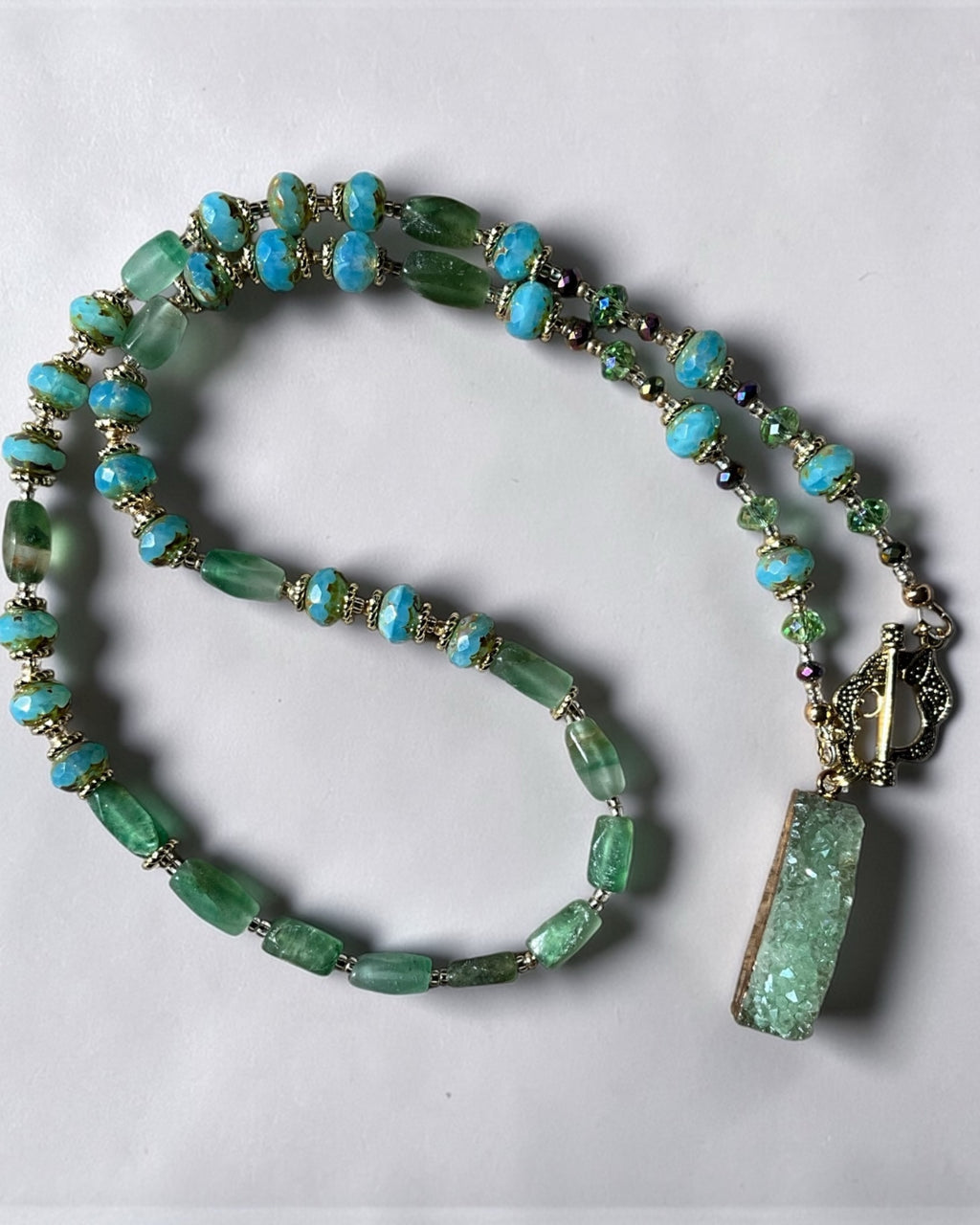 Chrysocolla & Druzy Quartz Lariat Necklace