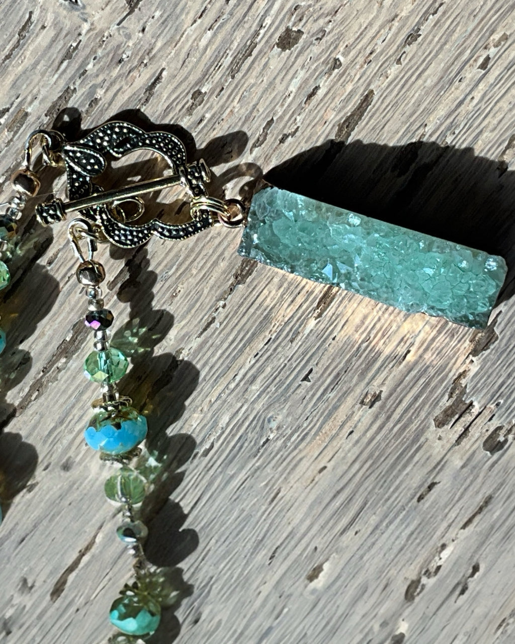 Chrysocolla & Druzy Quartz Lariat Necklace