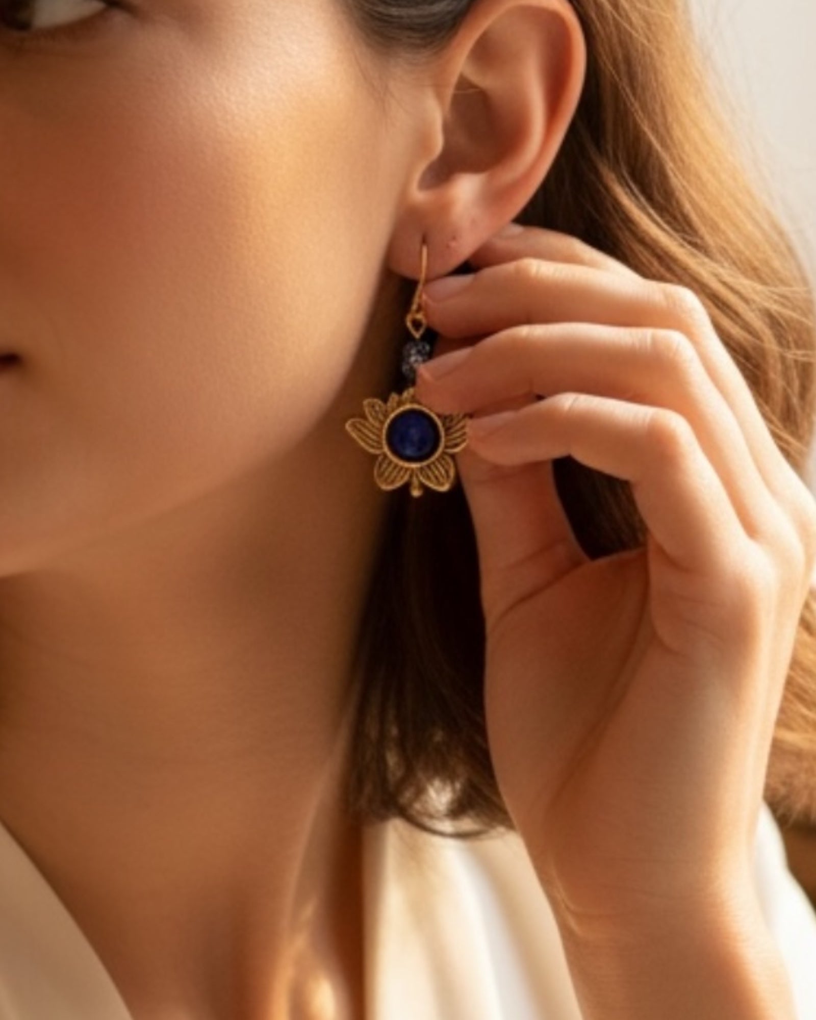 Flower Czech Glass & Gold Casual Earrings