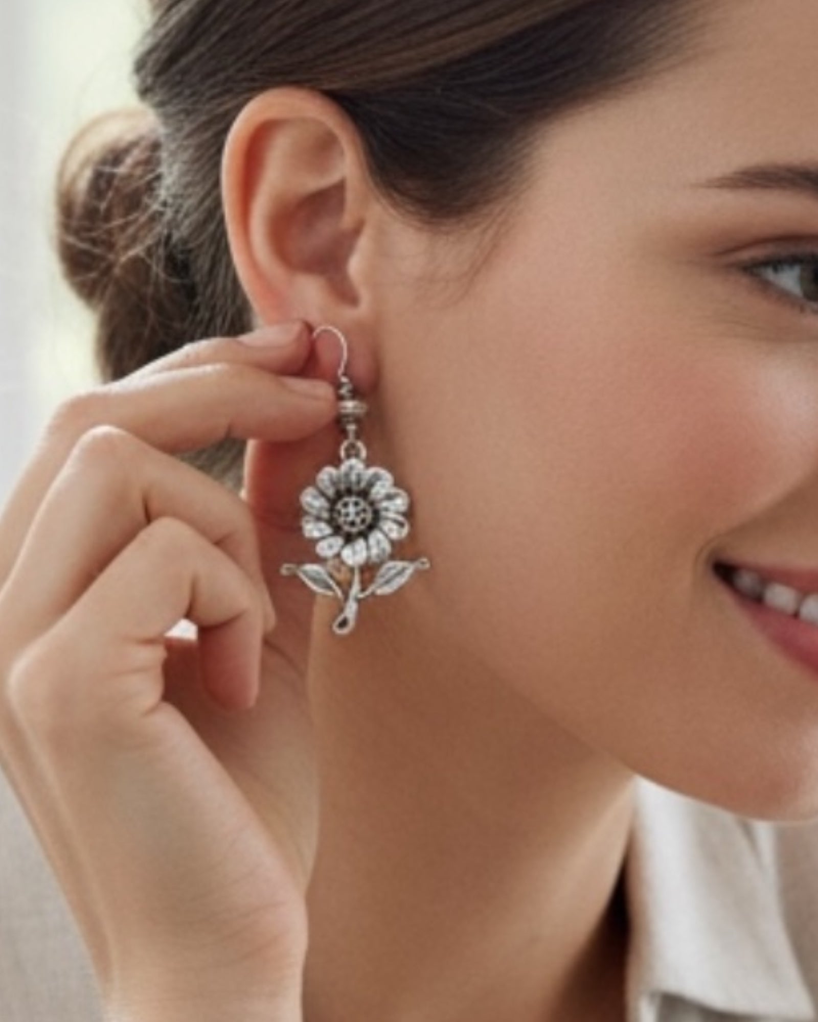 Silver Sunflower Casual Earrings