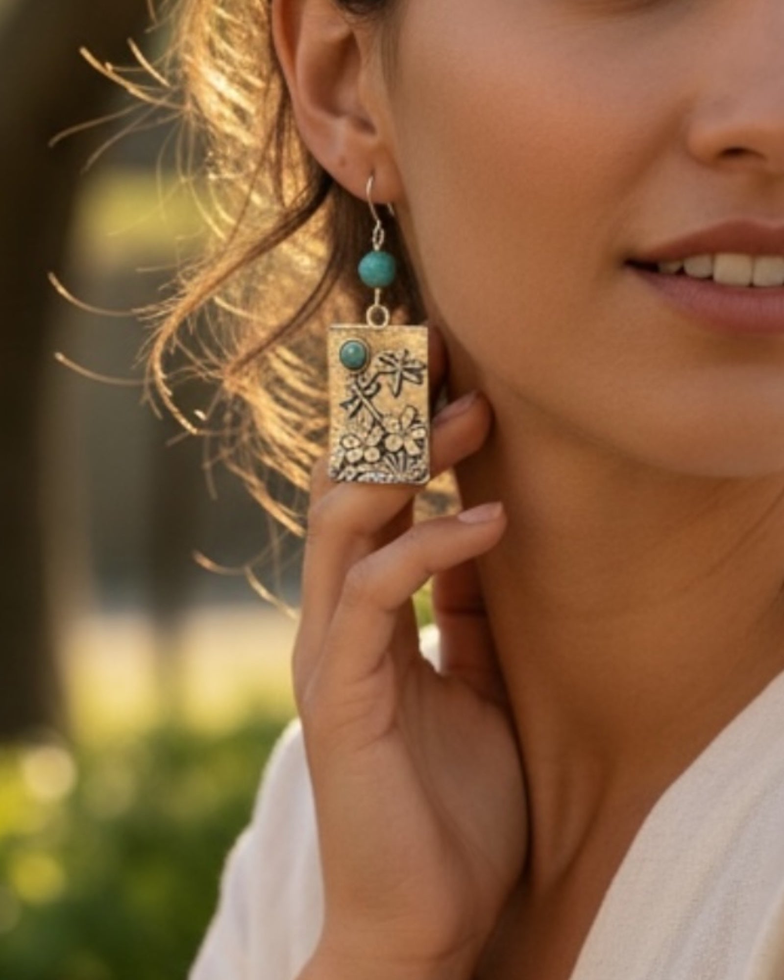 Howlite & Silver Dragonfly Casual Earrings