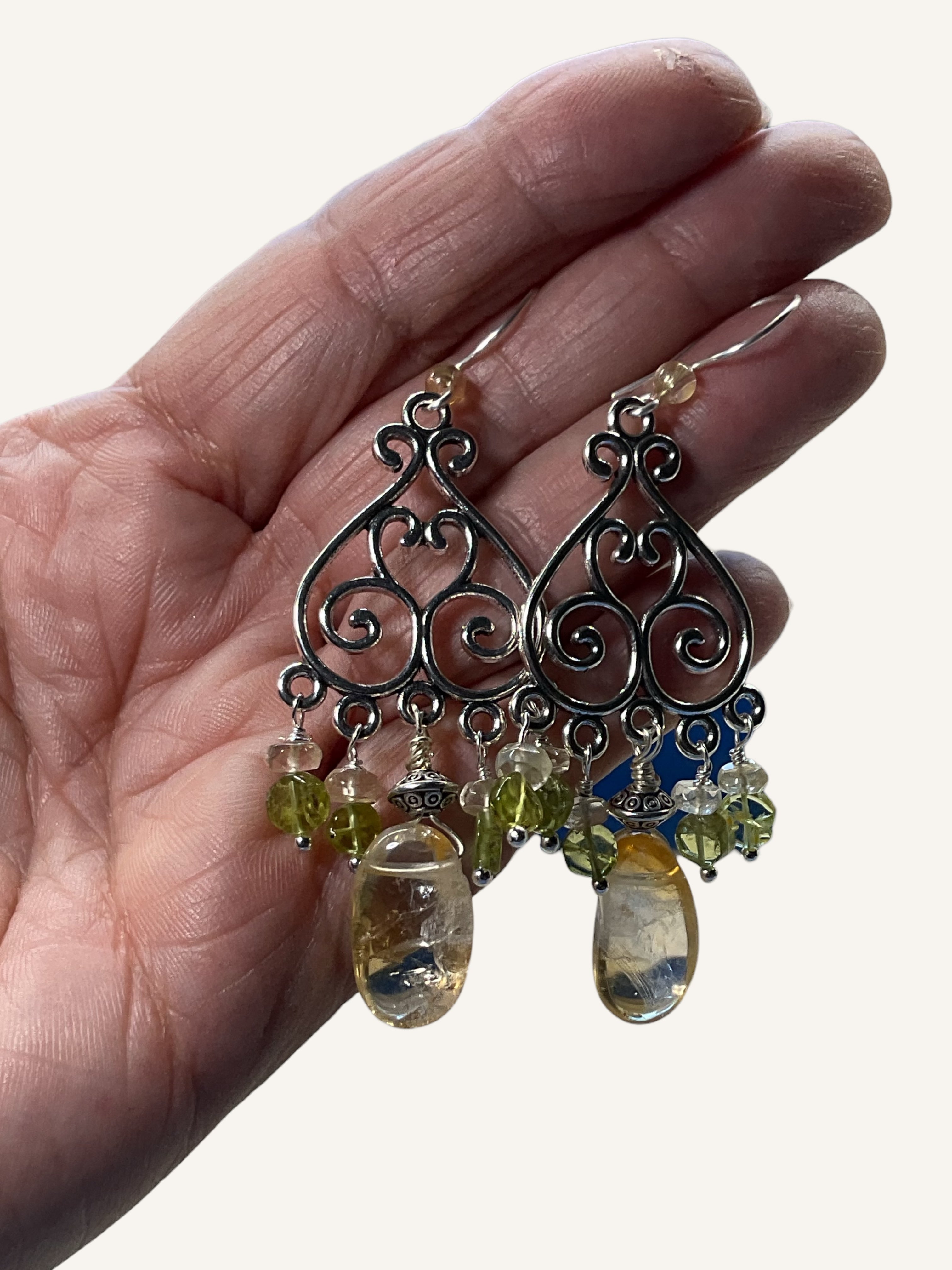 Citrine & Peridot Chandelier Designer Earrings