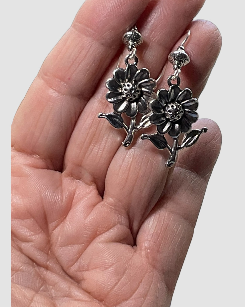 Silver Sunflower Casual Earrings