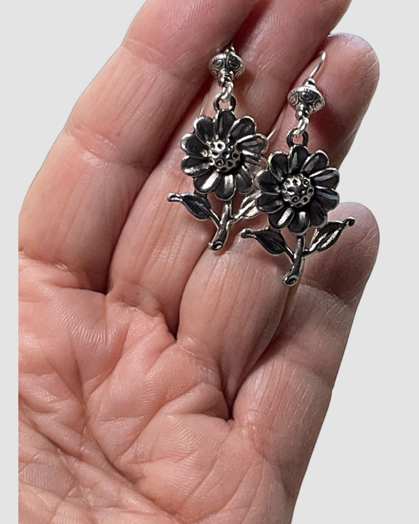 Silver Sunflower Casual Earrings