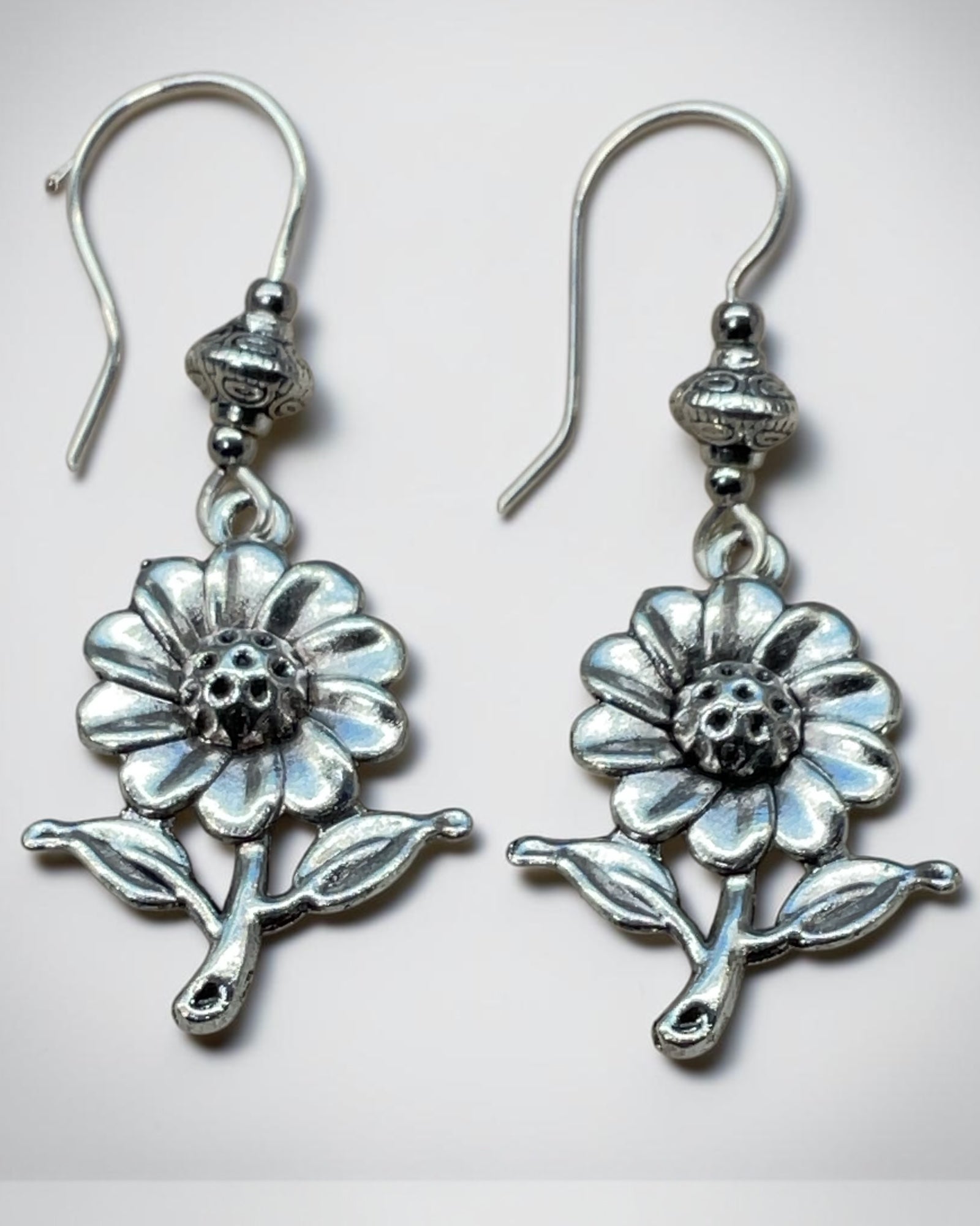 Silver Sunflower Casual Earrings