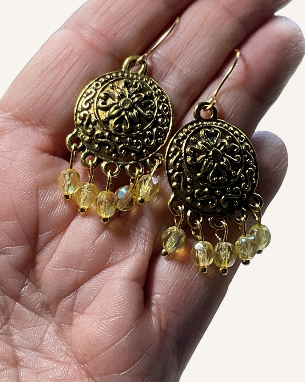 Yellow Czech Glass Casual Earrings