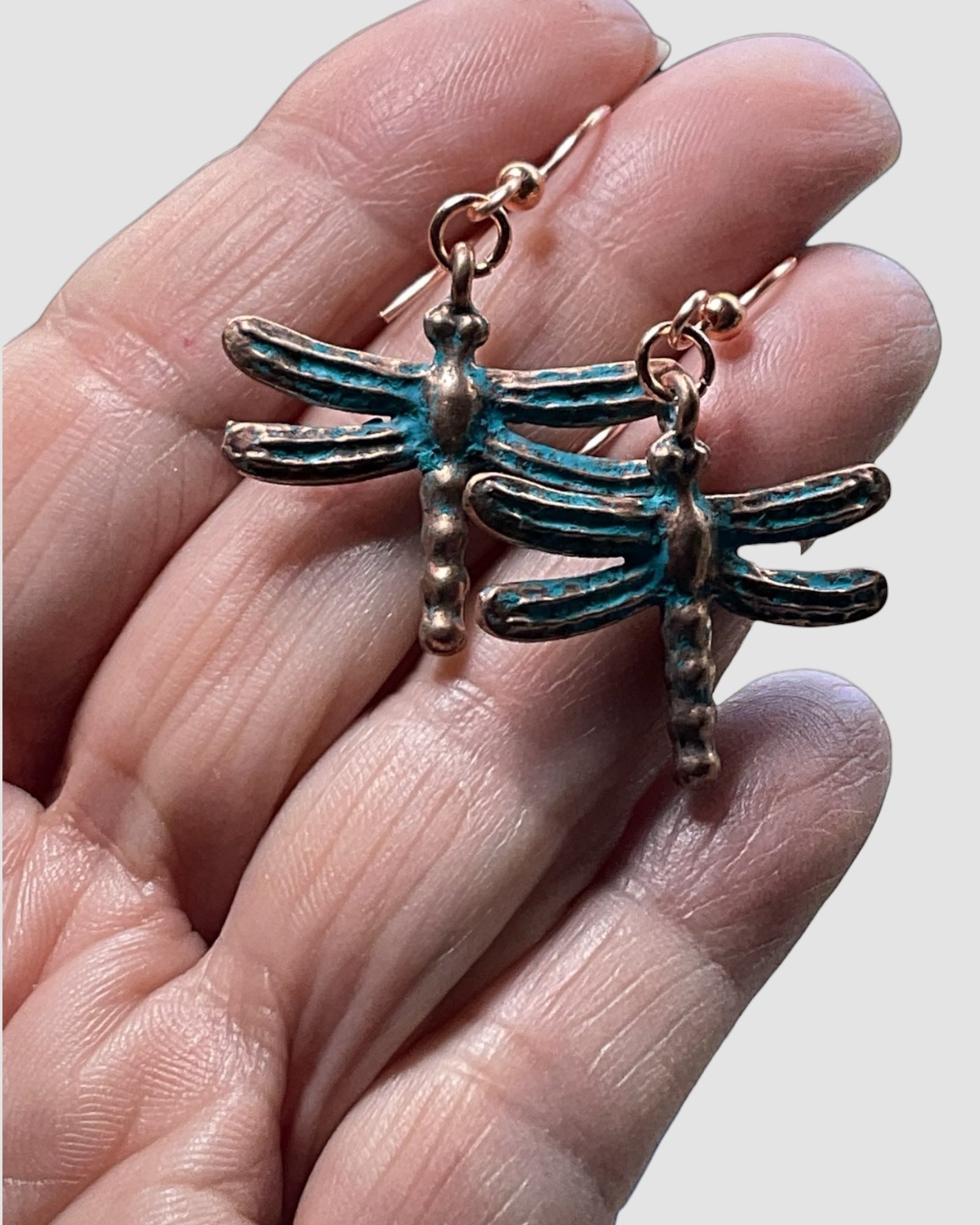 Oxidized Copper Dragonfly Casual Earrings