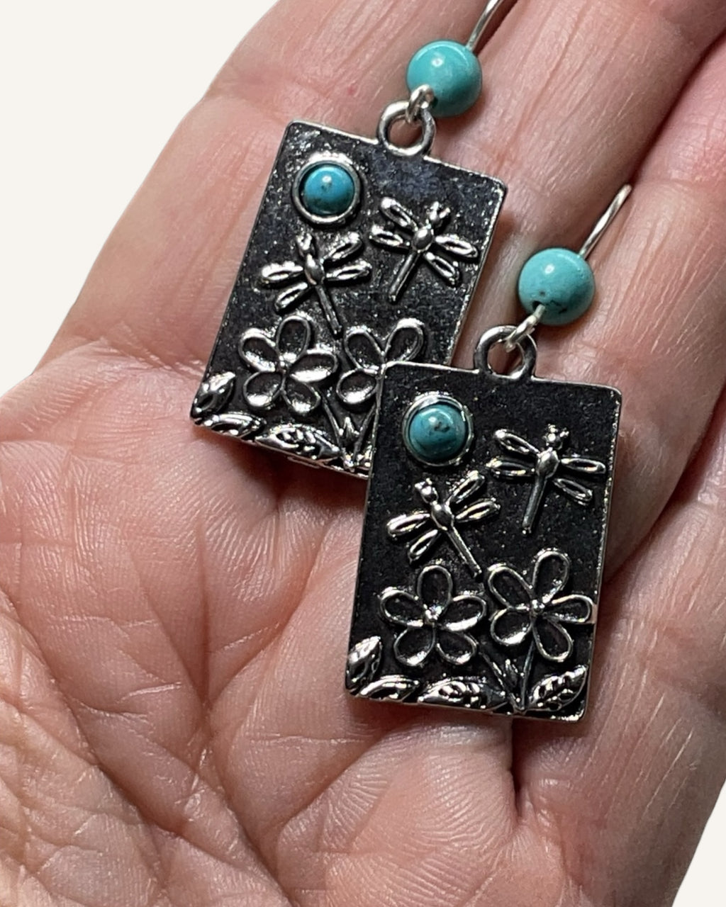Howlite & Silver Dragonfly Casual Earrings