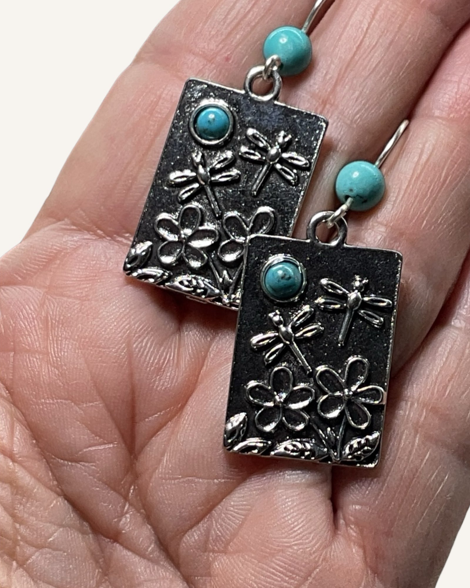 Howlite & Silver Dragonfly Casual Earrings