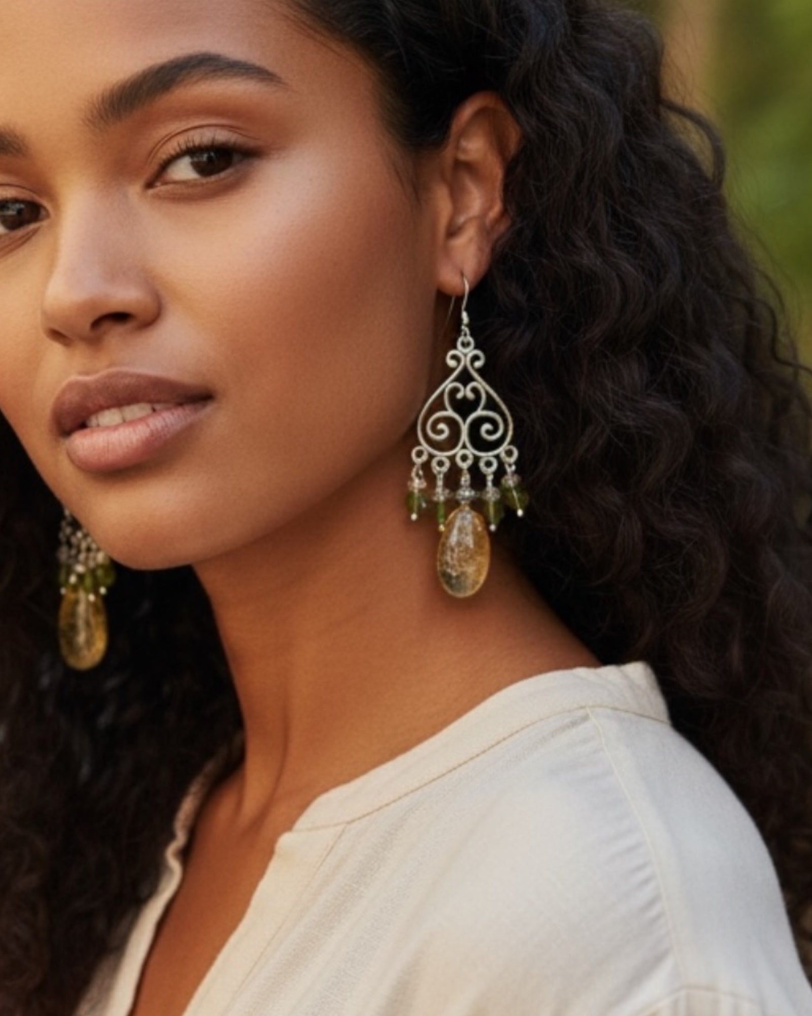 Citrine & Peridot Chandelier Designer Earrings
