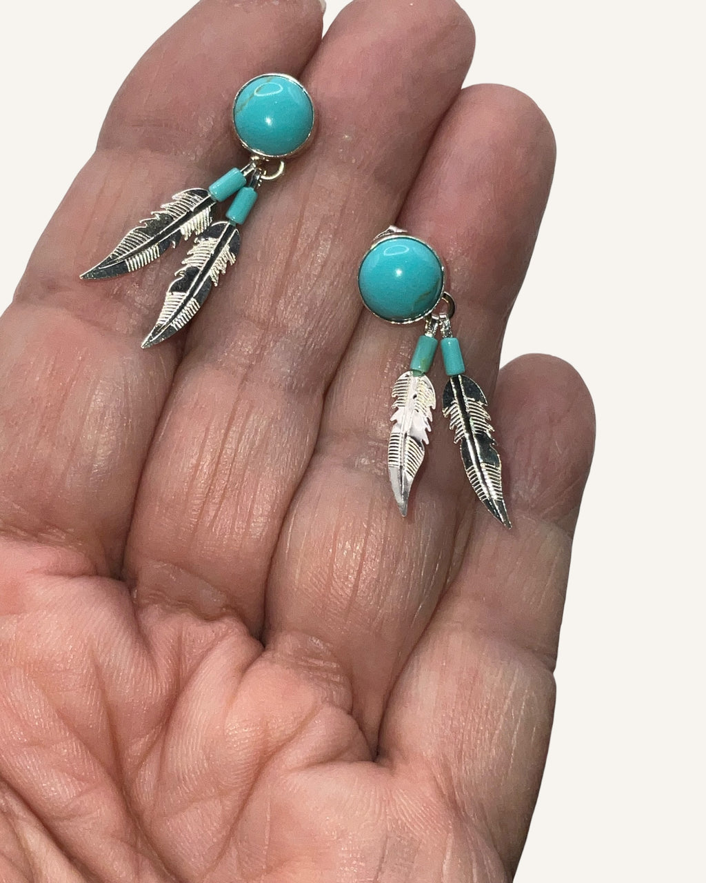 Bling Collection - Turquoise & Feather Dangle Earrings