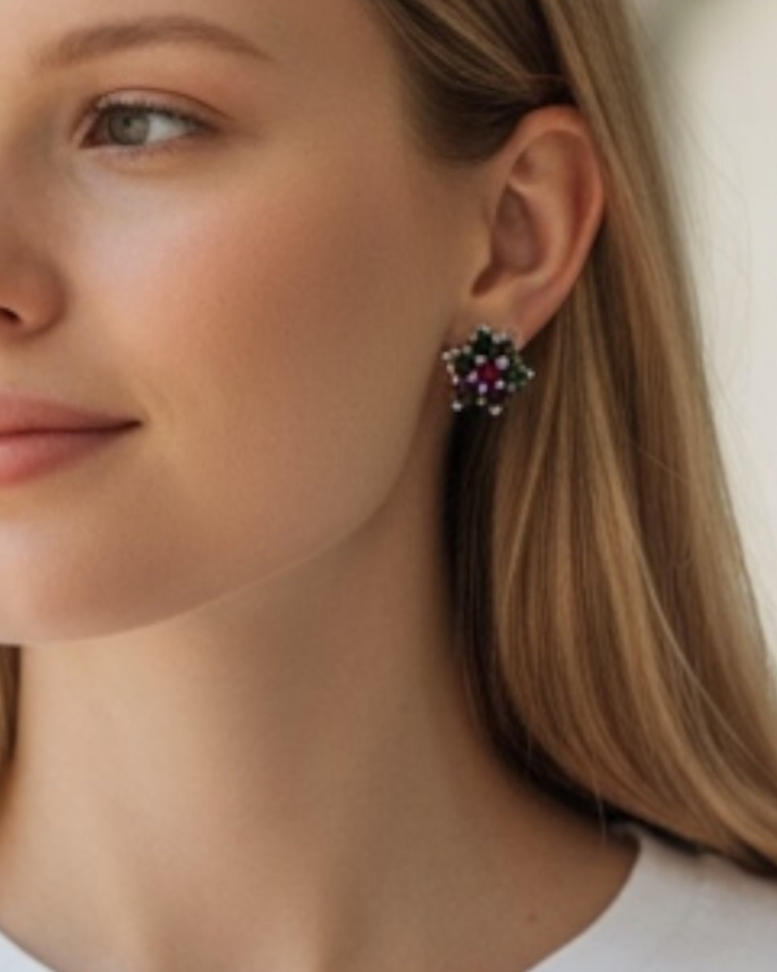 Bling Collection - Ruby, Emerald & Sapphire Stud Designer Earrings (Sterling)