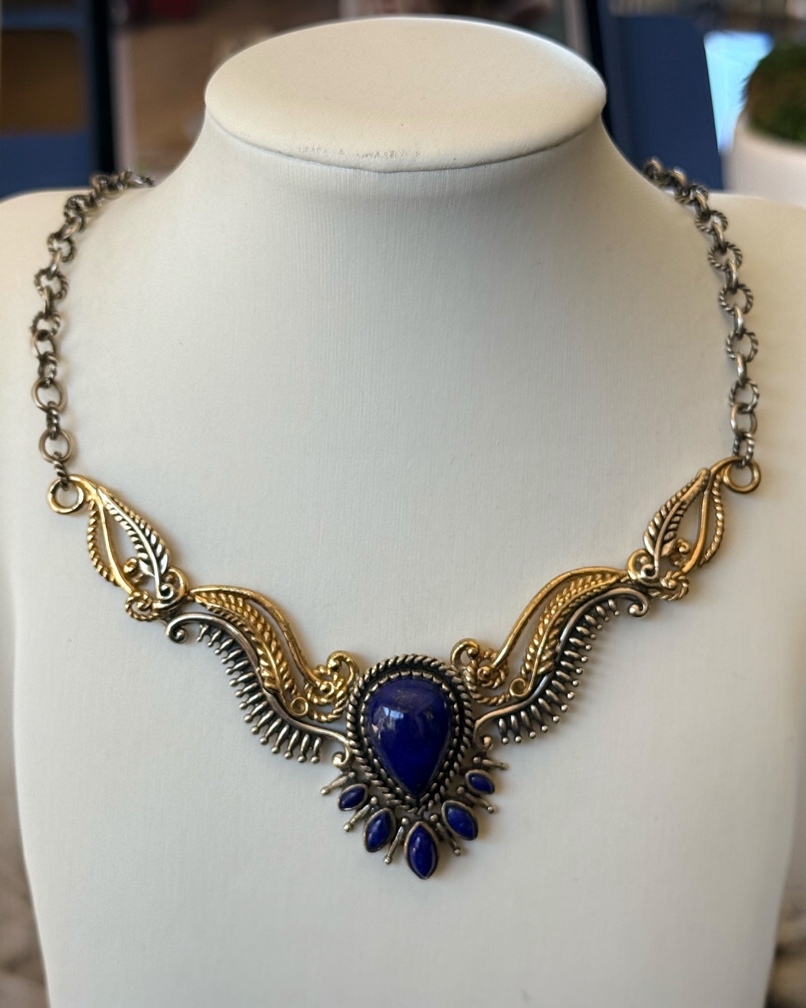 Carolyn Pollock Sterling Silver & Brass Lapis Necklace - Estate Sale (Great Condition)