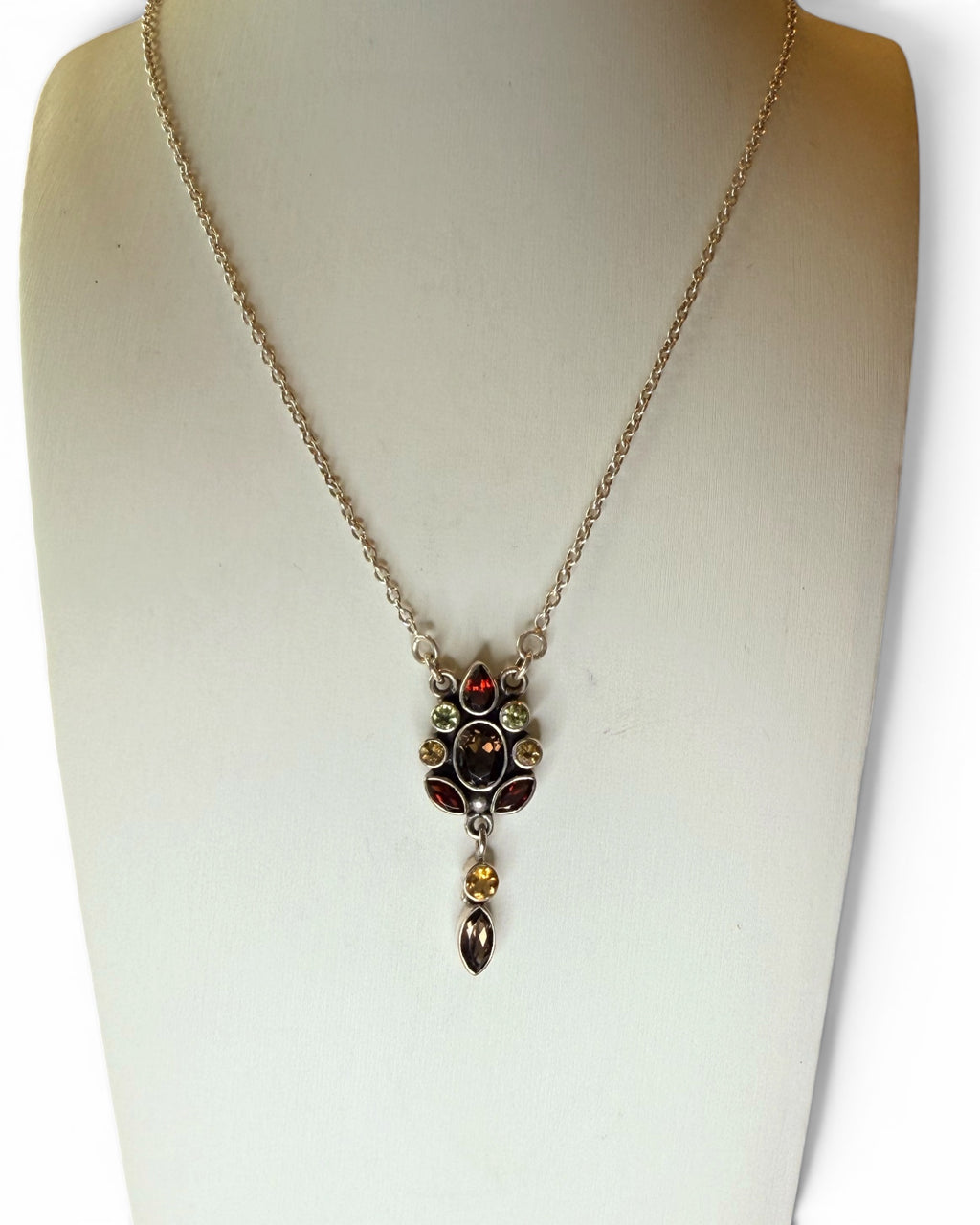 Nicky Butler 925 Sterling Silver Designer Smoky Quartz, Garnet, & Citrine Necklace - Estate Sale (Great Condition)