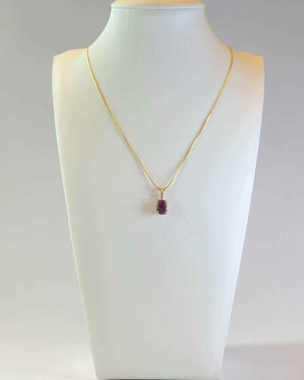 Diamond and Faceted Raw Ruby 14K Pendant Necklace on 18” gold over Sterling Chain - Estate Sale (Great Condition)